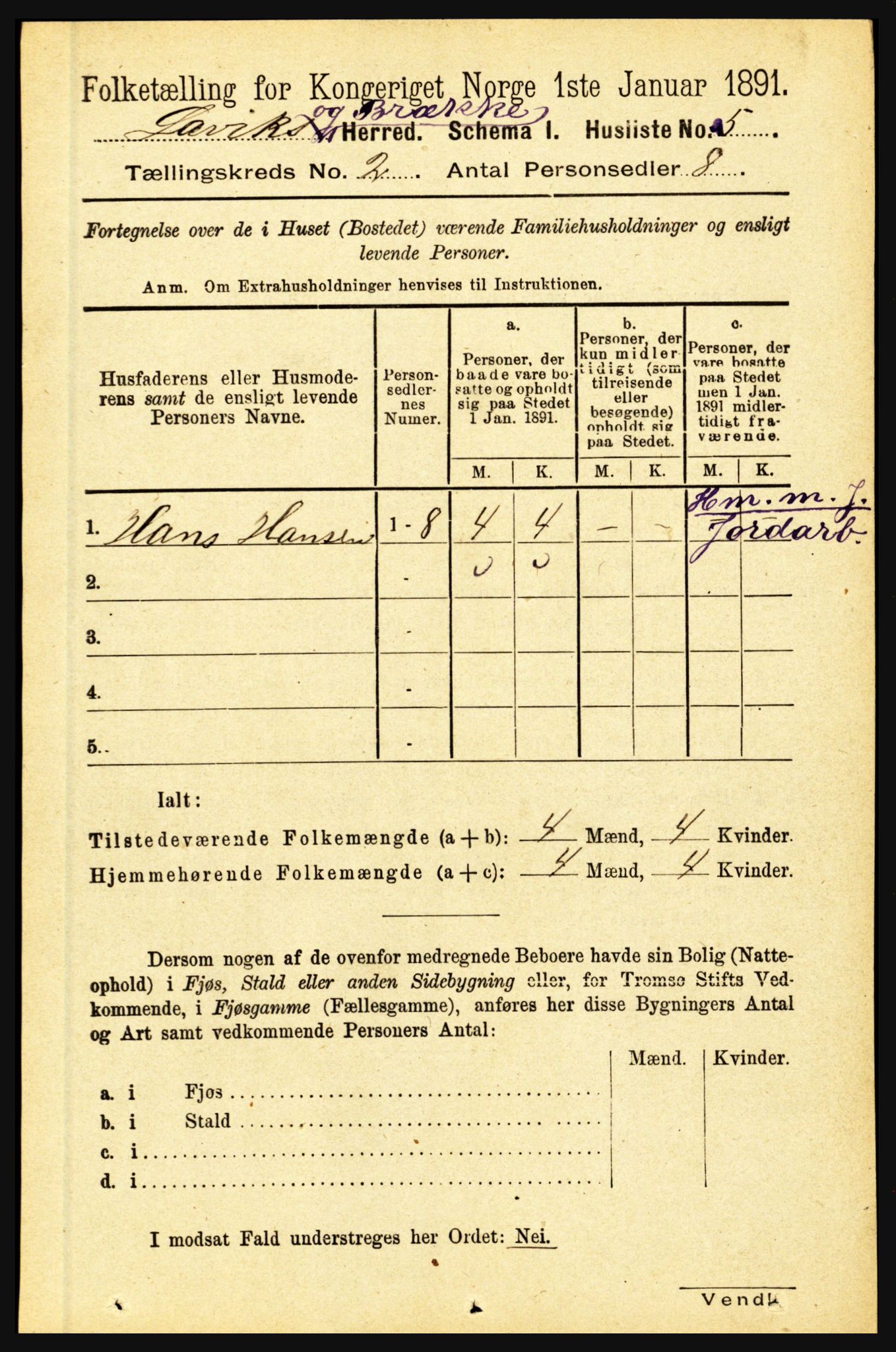 RA, Folketelling 1891 for 1415 Lavik og Brekke herred, 1891, s. 265