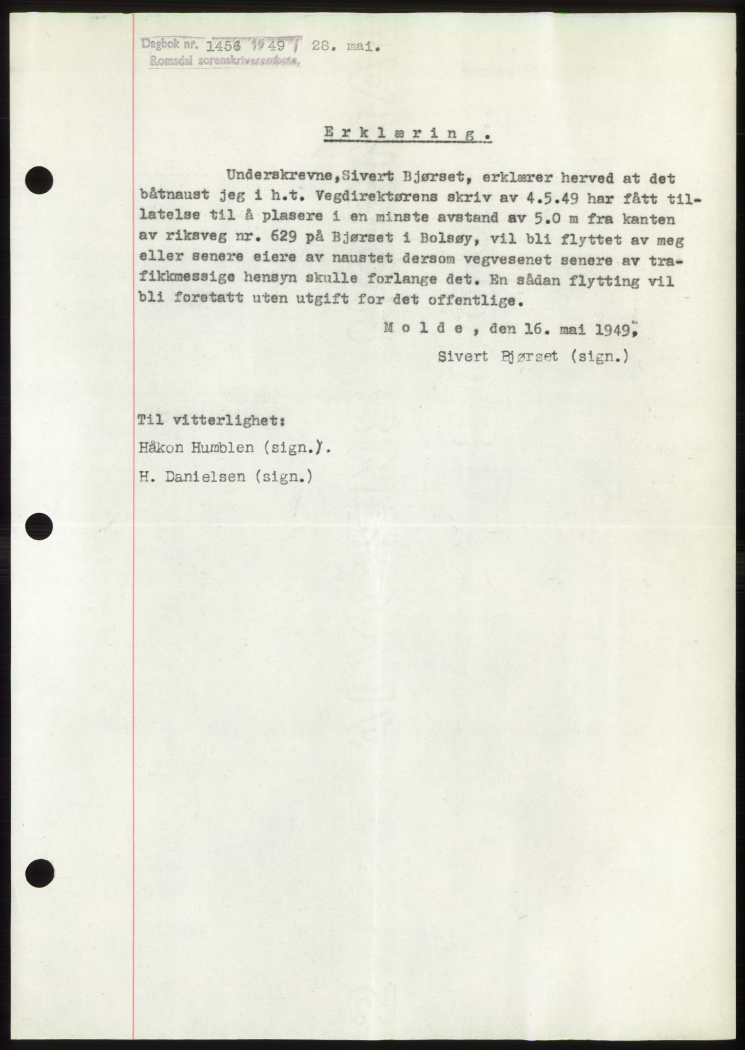 Romsdal sorenskriveri, SAT/A-4149/1/2/2C: Pantebok nr. B4, 1948-1949, Dagboknr: 1456/1949