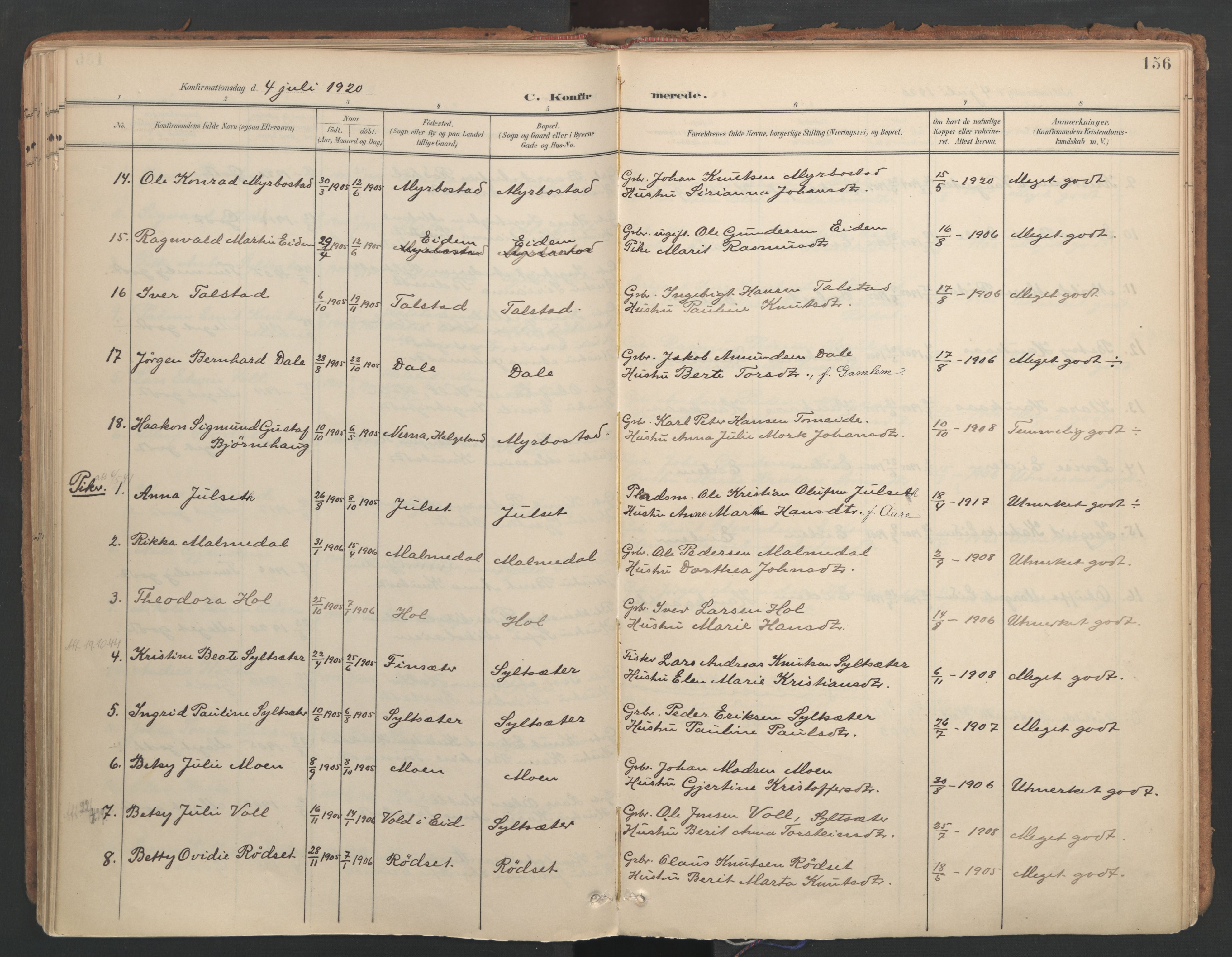 Ministerialprotokoller, klokkerbøker og fødselsregistre - Møre og Romsdal, AV/SAT-A-1454/564/L0741: Ministerialbok nr. 564A02, 1900-1976, s. 156