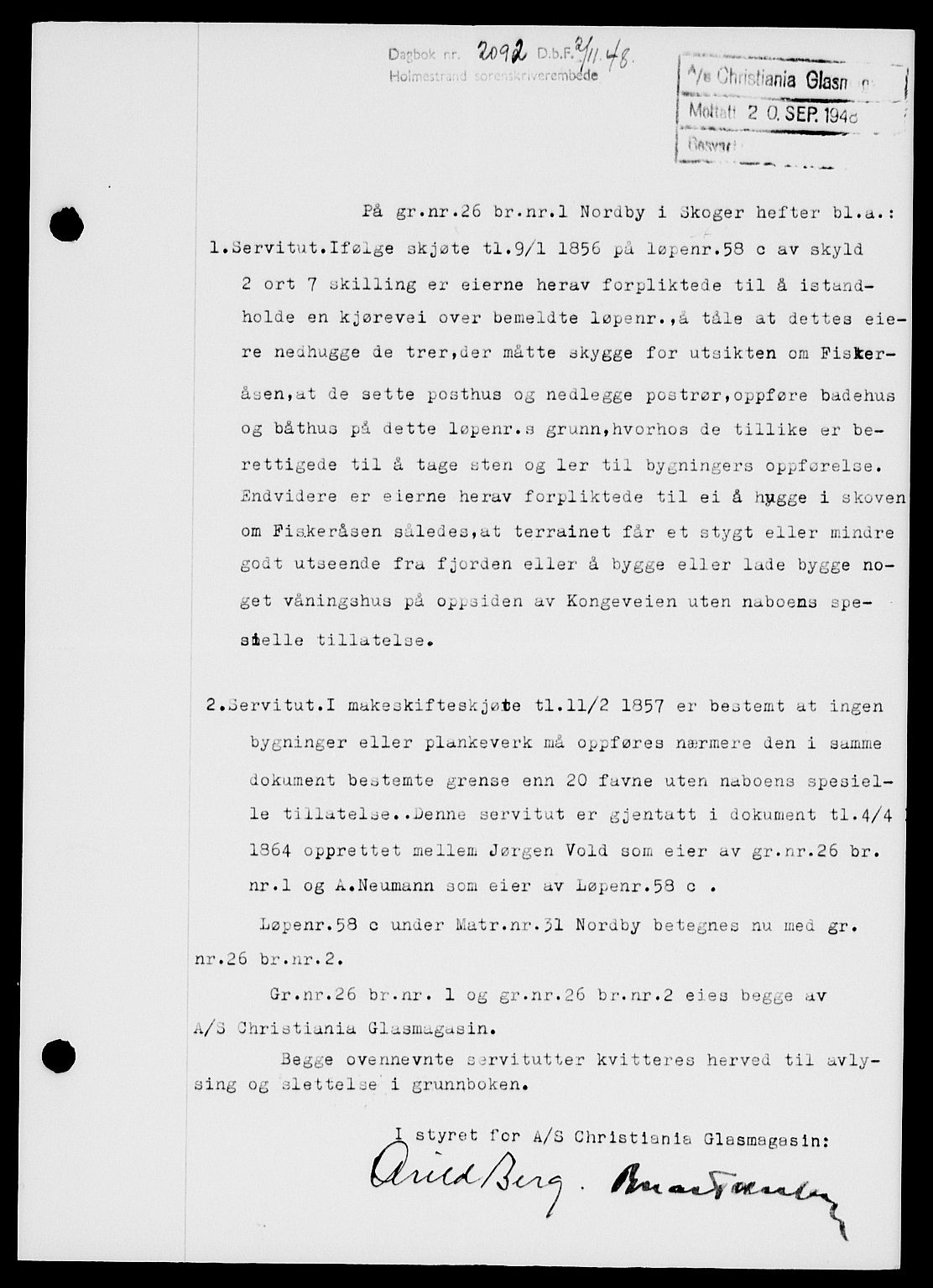 Holmestrand sorenskriveri, SAKO/A-67/G/Ga/Gaa/L0065: Pantebok nr. A-65, 1948-1949, Dagboknr: 2092/1948