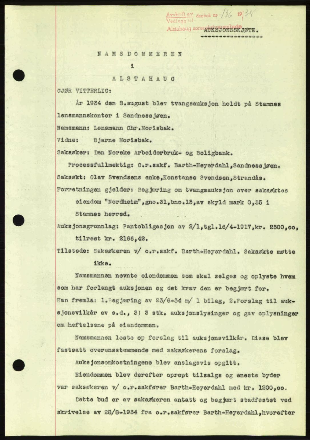 Alstahaug sorenskriveri, SAT/A-1009: Pantebok nr. A3, 1937-1938, Dagboknr: 136/1938