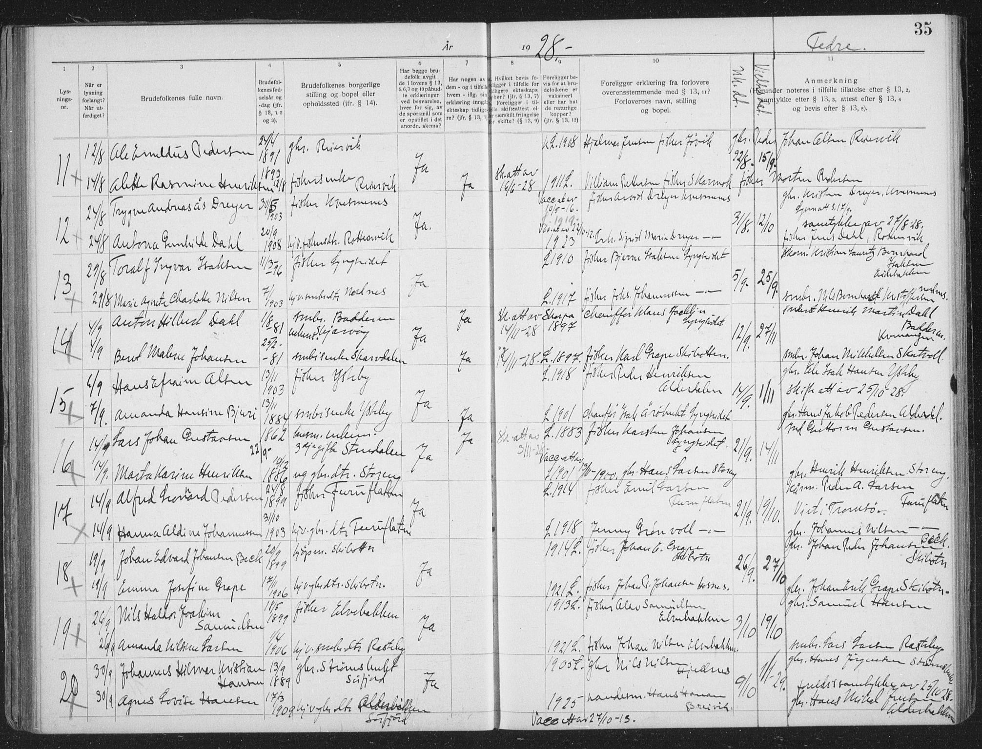 Lyngen sokneprestembete, AV/SATØ-S-1289/I/Ic/L0058: Lysningsprotokoll nr. 58, 1919-1941, s. 35