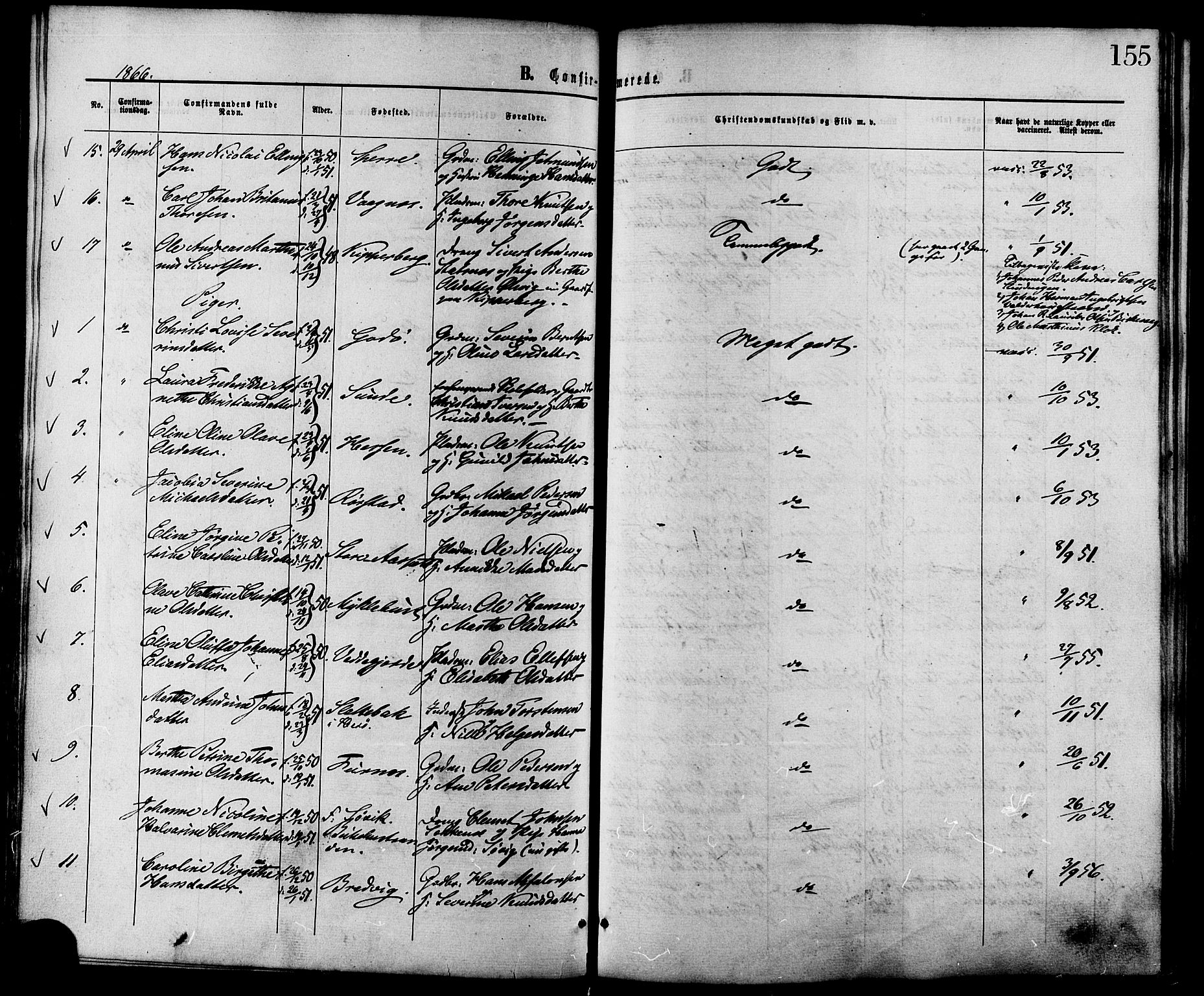 Ministerialprotokoller, klokkerbøker og fødselsregistre - Møre og Romsdal, AV/SAT-A-1454/528/L0399: Ministerialbok nr. 528A10, 1864-1879, s. 155