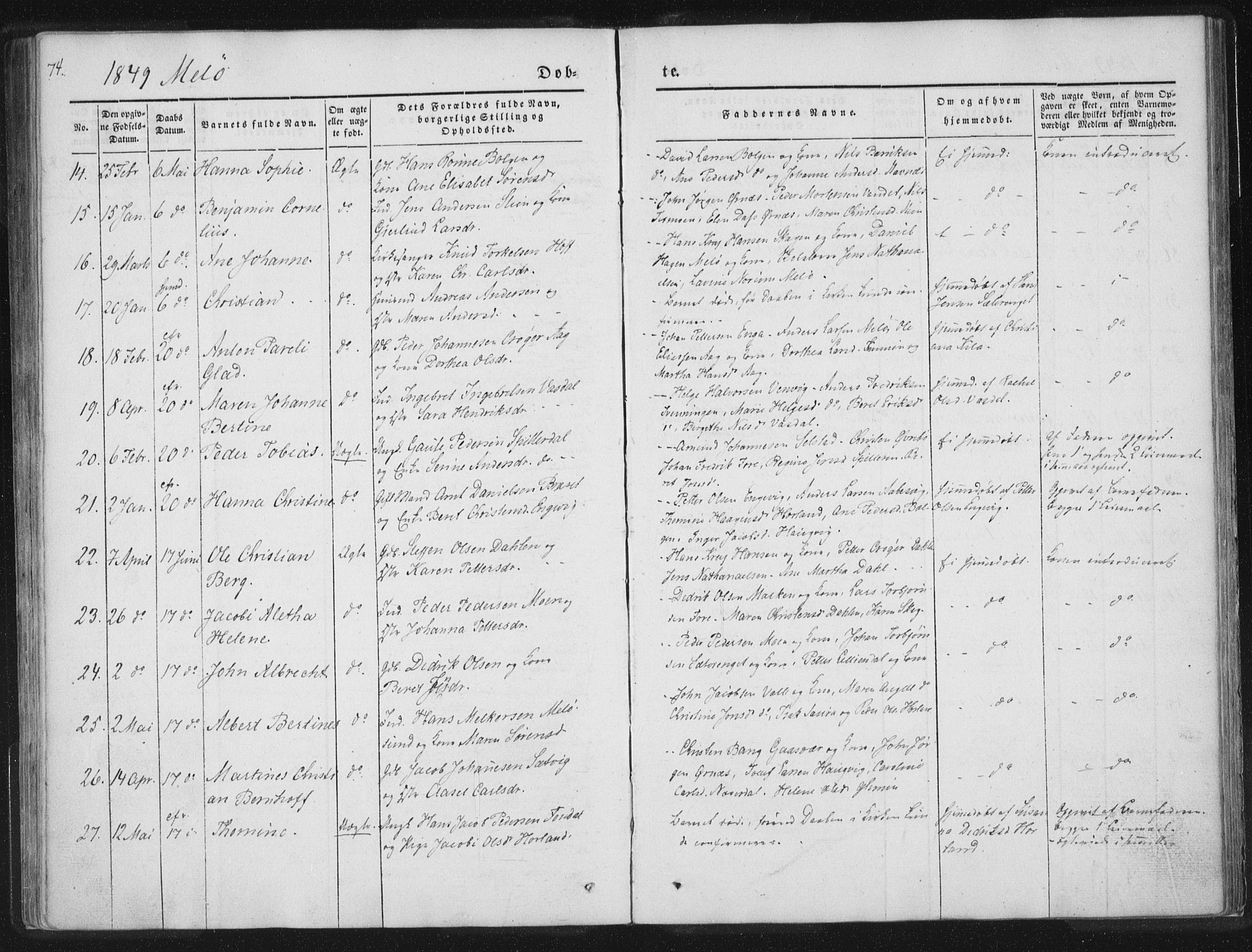 Ministerialprotokoller, klokkerbøker og fødselsregistre - Nordland, SAT/A-1459/841/L0602: Ministerialbok nr. 841A08 /2, 1845-1859, s. 74