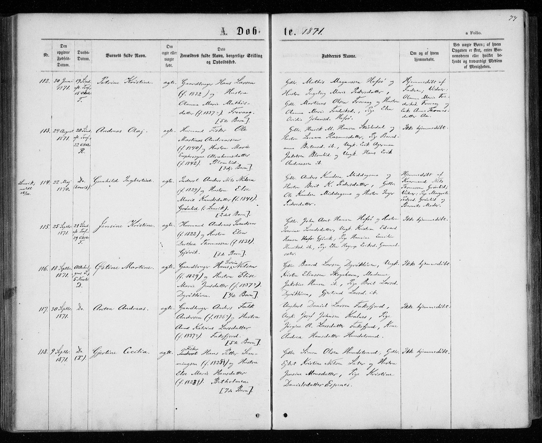 Tranøy sokneprestkontor, SATØ/S-1313/I/Ia/Iaa/L0008kirke: Ministerialbok nr. 8, 1867-1877, s. 74