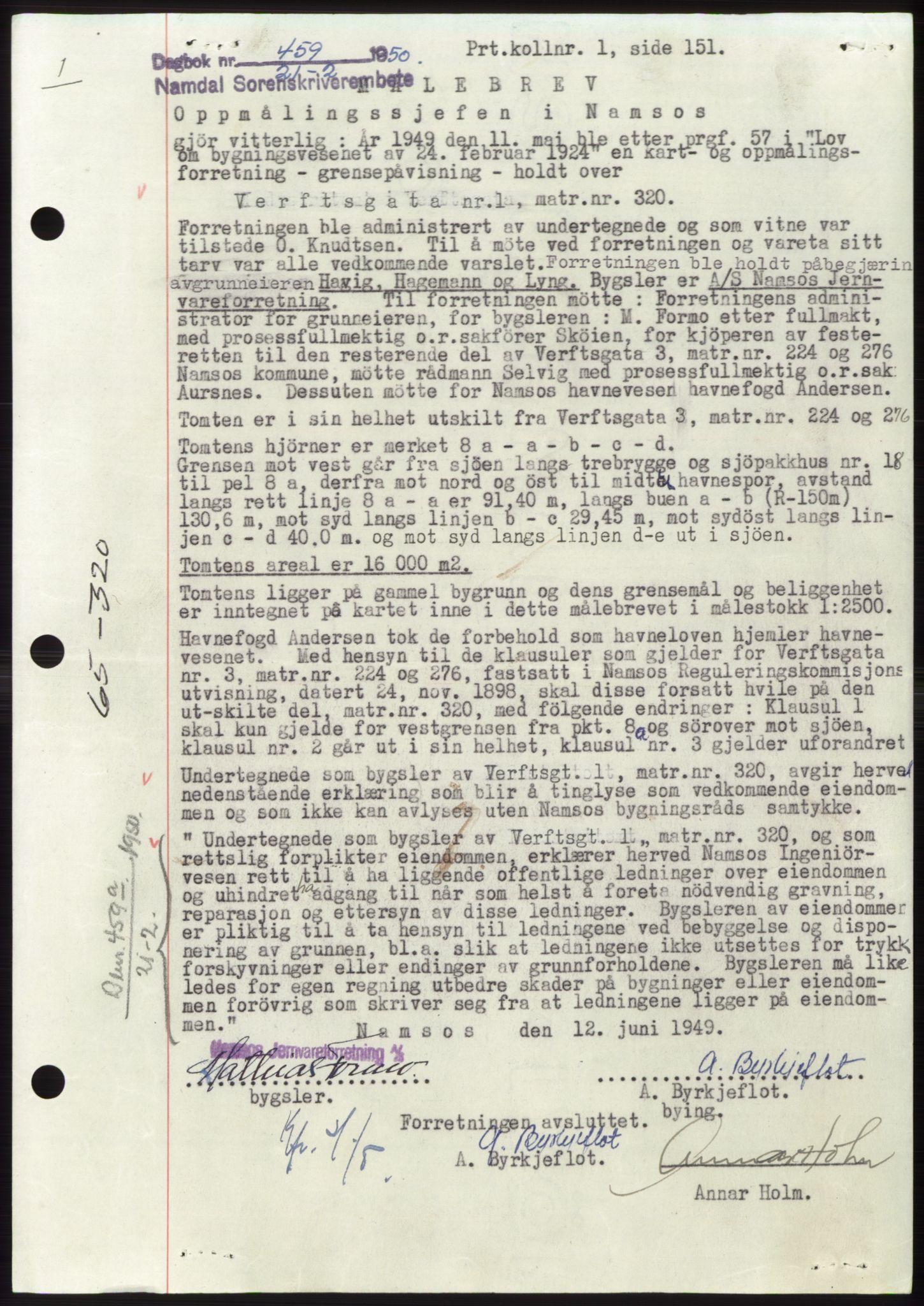 Namdal sorenskriveri, AV/SAT-A-4133/1/2/2C: Pantebok nr. -, 1950-1950, Dagboknr: 459/1950