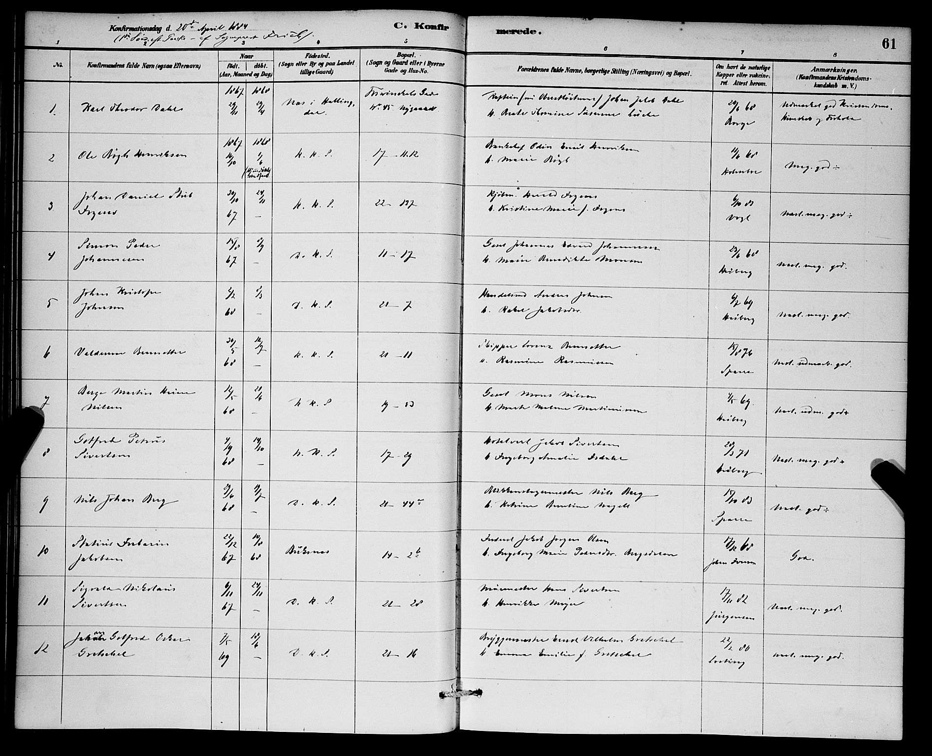 Korskirken sokneprestembete, AV/SAB-A-76101/H/Hab: Klokkerbok nr. C 3, 1880-1892, s. 61