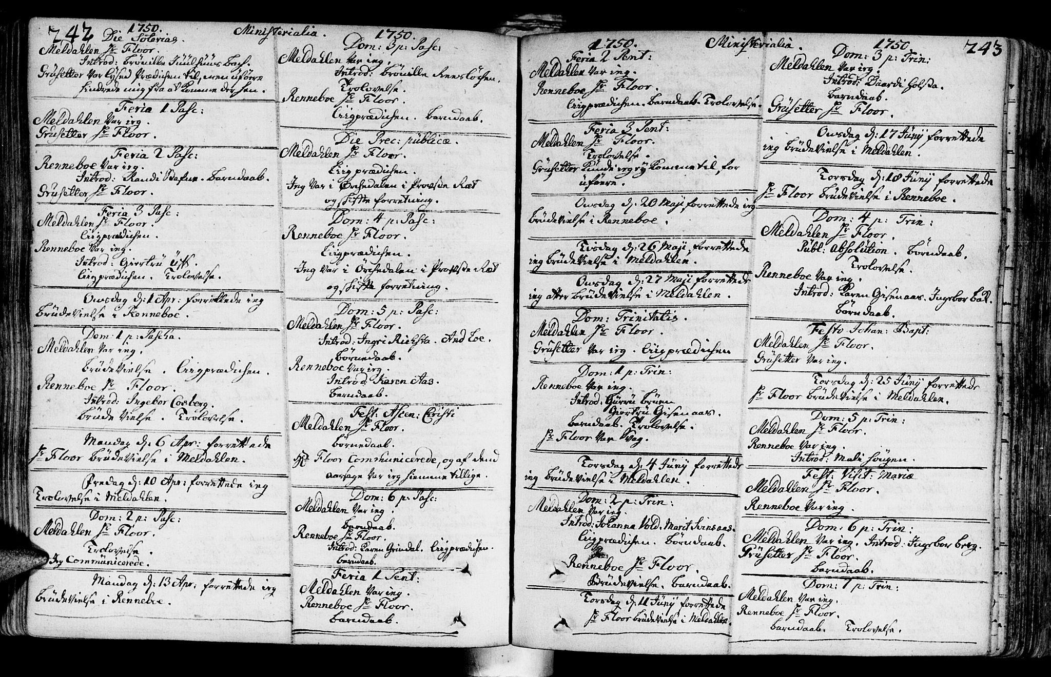 Ministerialprotokoller, klokkerbøker og fødselsregistre - Sør-Trøndelag, SAT/A-1456/672/L0850: Ministerialbok nr. 672A03, 1725-1751, s. 242-243