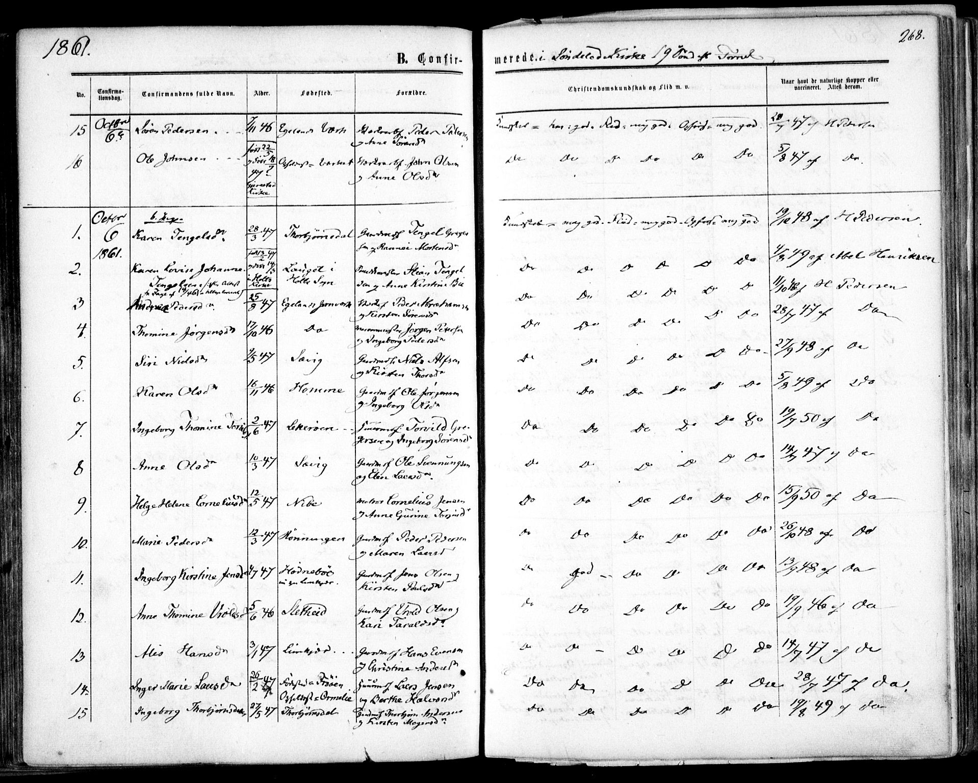 Søndeled sokneprestkontor, AV/SAK-1111-0038/F/Fa/L0003: Ministerialbok nr. A 3, 1861-1879, s. 268