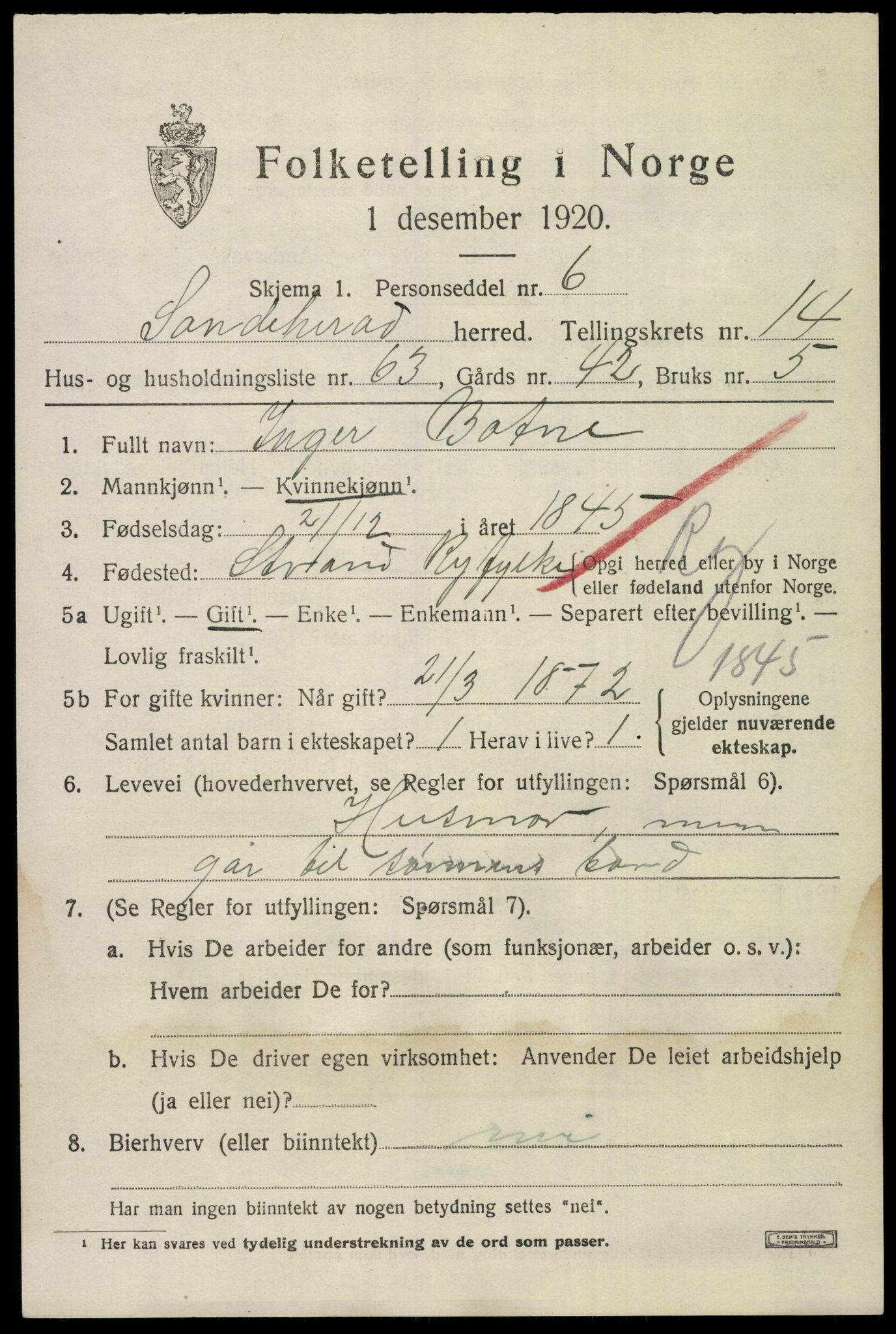 SAKO, Folketelling 1920 for 0724 Sandeherred herred, 1920, s. 21126