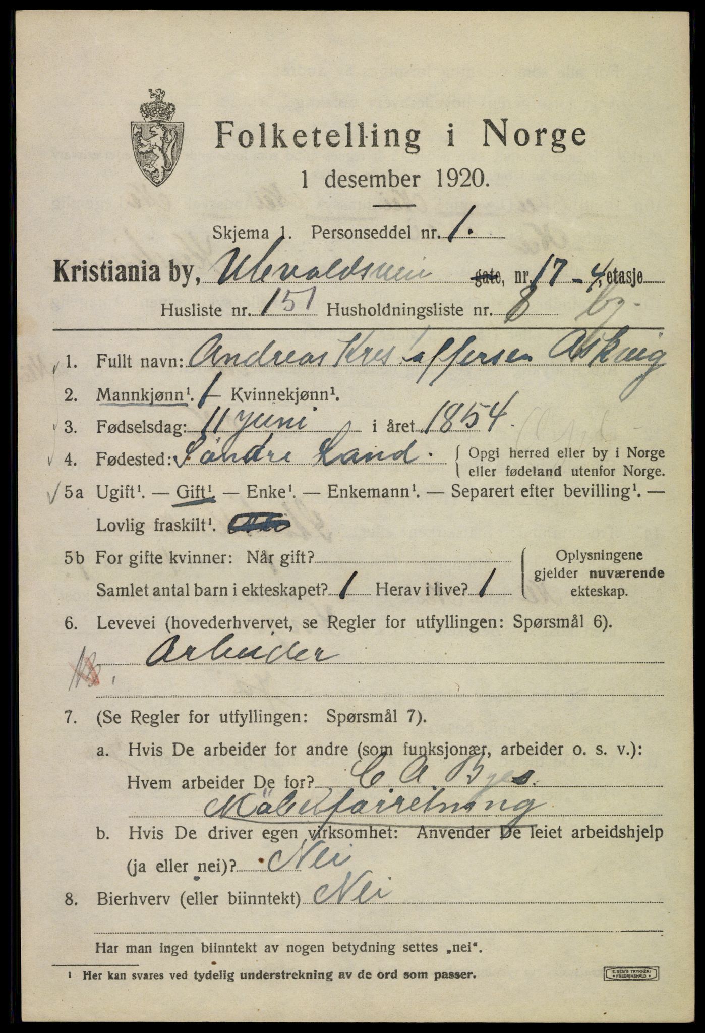 SAO, Folketelling 1920 for 0301 Kristiania kjøpstad, 1920, s. 613629