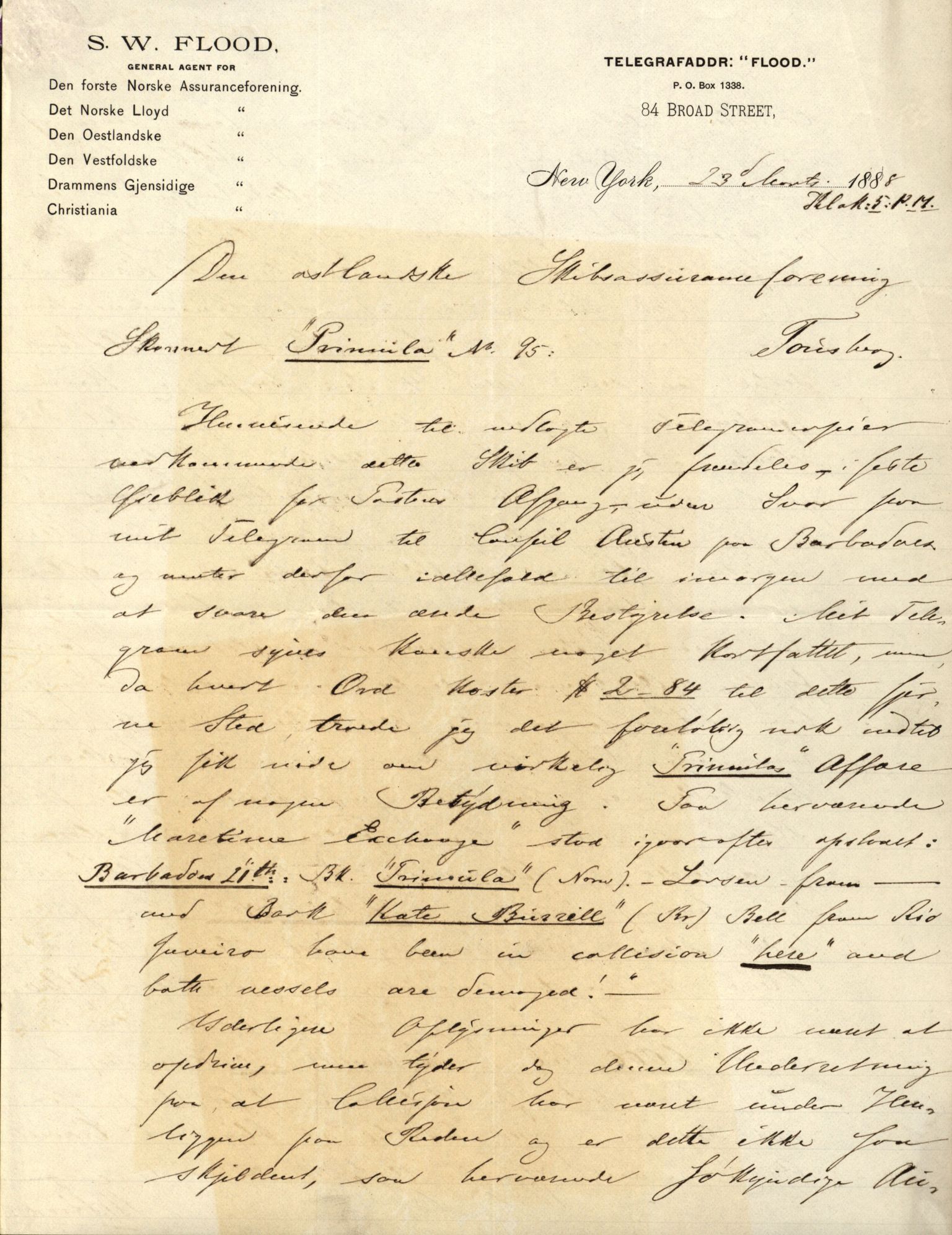 Pa 63 - Østlandske skibsassuranceforening, VEMU/A-1079/G/Ga/L0021/0003: Havaridokumenter / Inga av Drammen, Inga av Sandefjord, Primula, 1888-1889, s. 55