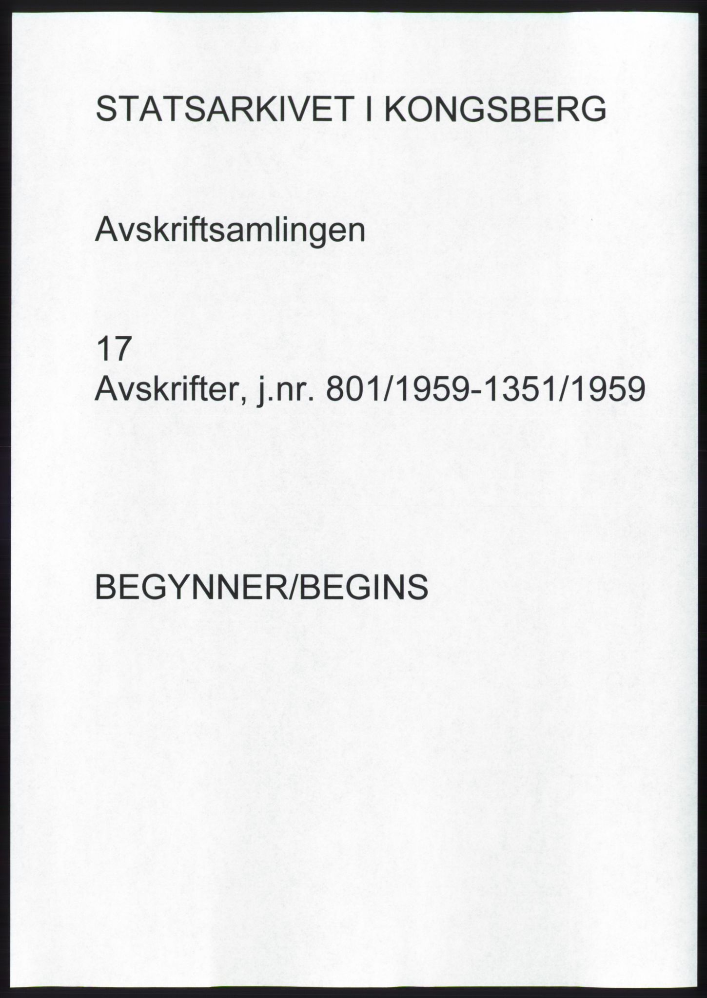 Statsarkivet i Kongsberg, AV/SAKO-A-0001, 1959, s. 1