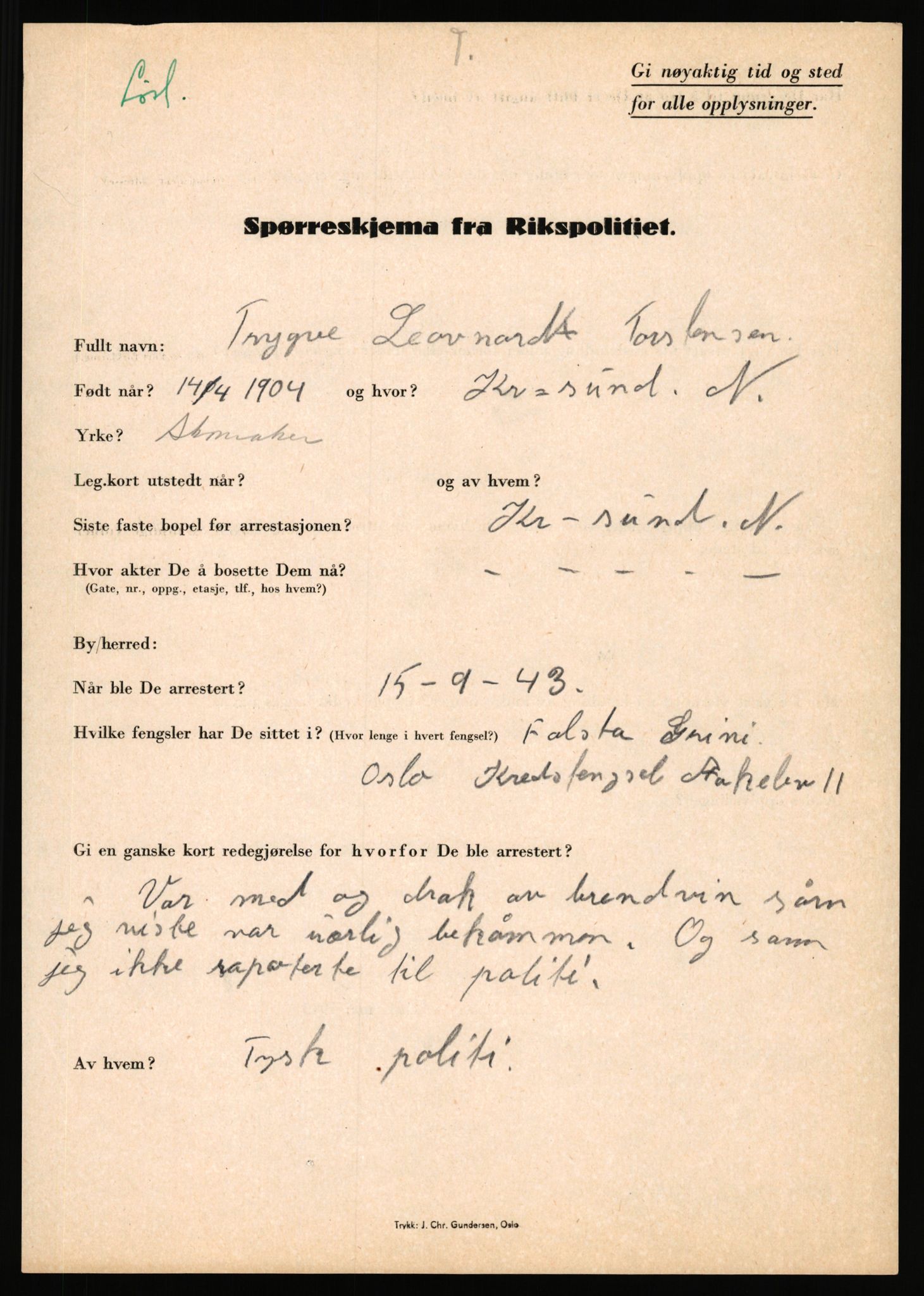 Rikspolitisjefen, AV/RA-S-1560/L/L0017: Tidemann, Hermann G. - Veum, Tjostolv, 1940-1945, s. 343