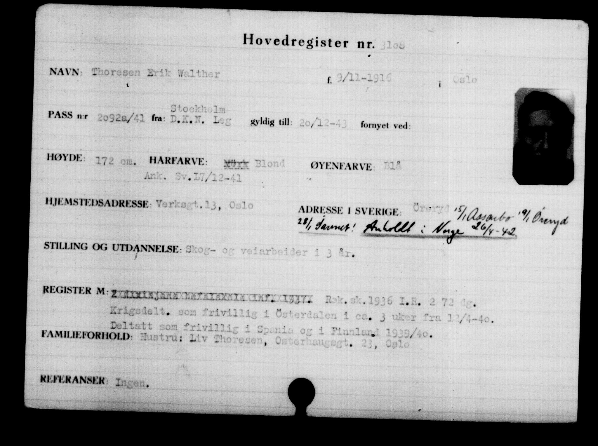 Utenriksstasjonene, Legasjonen i Stockholm, Flyktningkontoret, AV/RA-S-6753/V/Va/L0003: Kjesäterkartoteket, flyktninger med registreringsnr. 2001-3495, 1940-1945, s. 1539