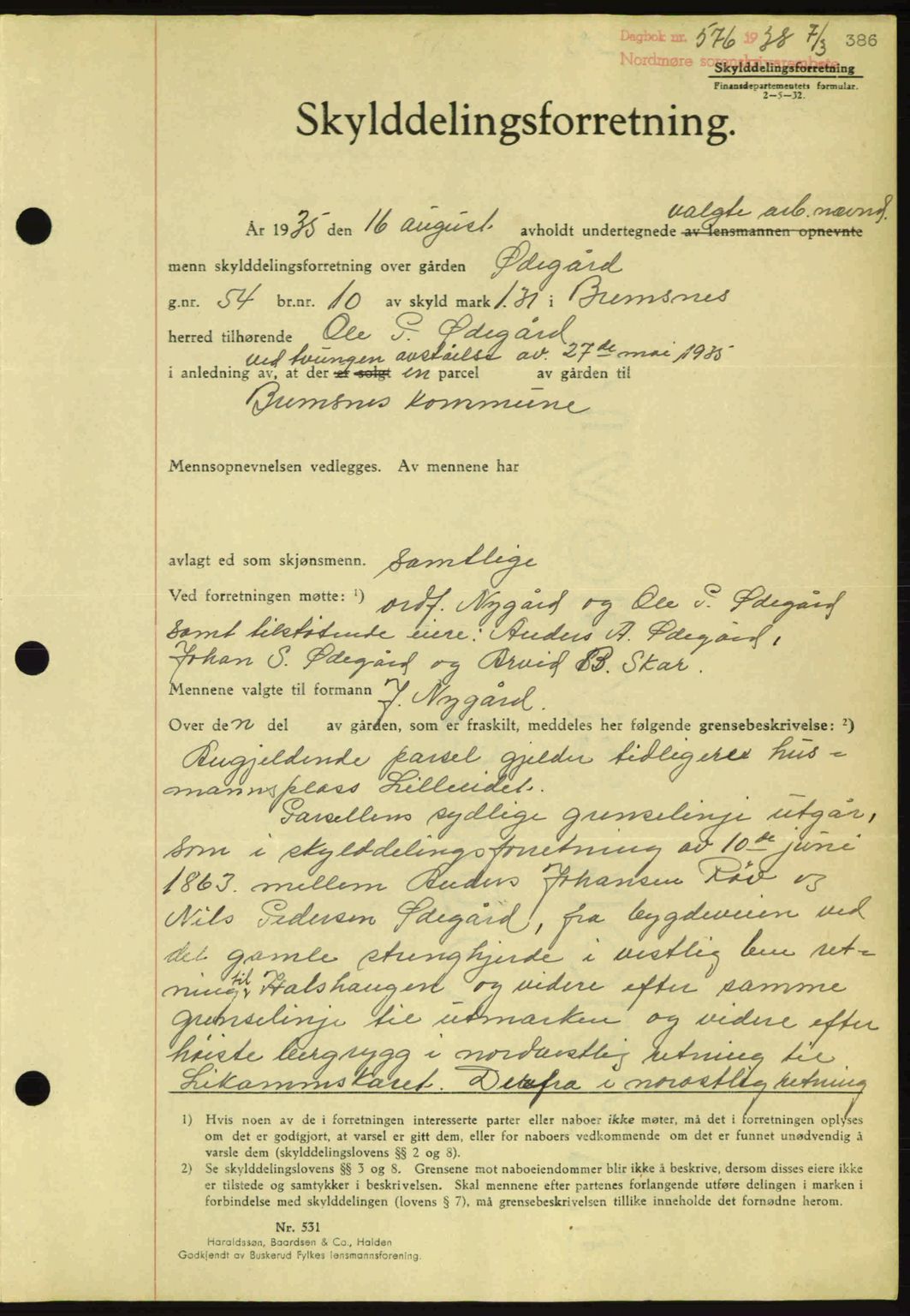 Nordmøre sorenskriveri, SAT/A-4132/1/2/2Ca: Pantebok nr. A83, 1938-1938, Dagboknr: 576/1938