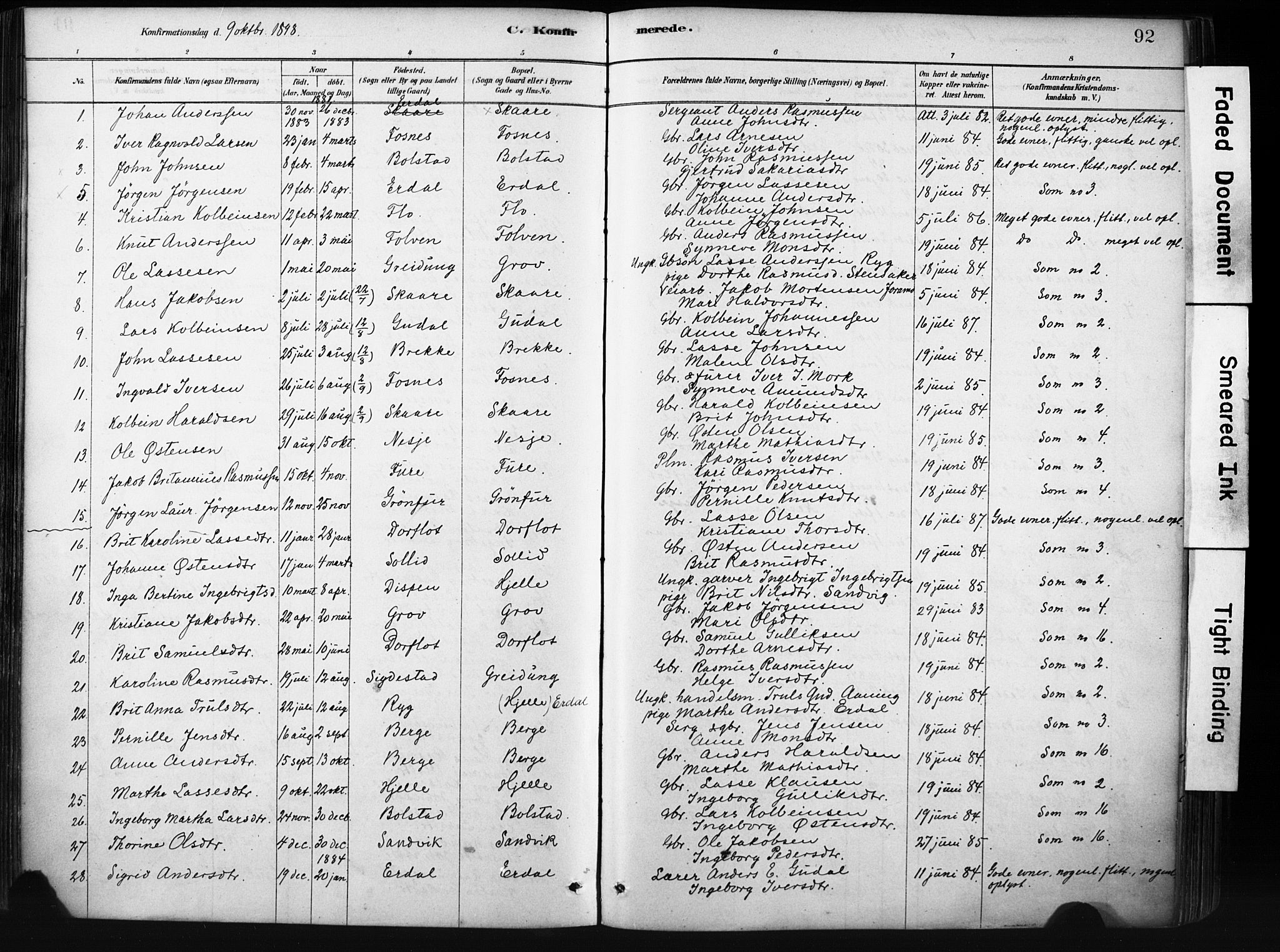 Stryn Sokneprestembete, AV/SAB-A-82501: Ministerialbok nr. D 1, 1878-1907, s. 92