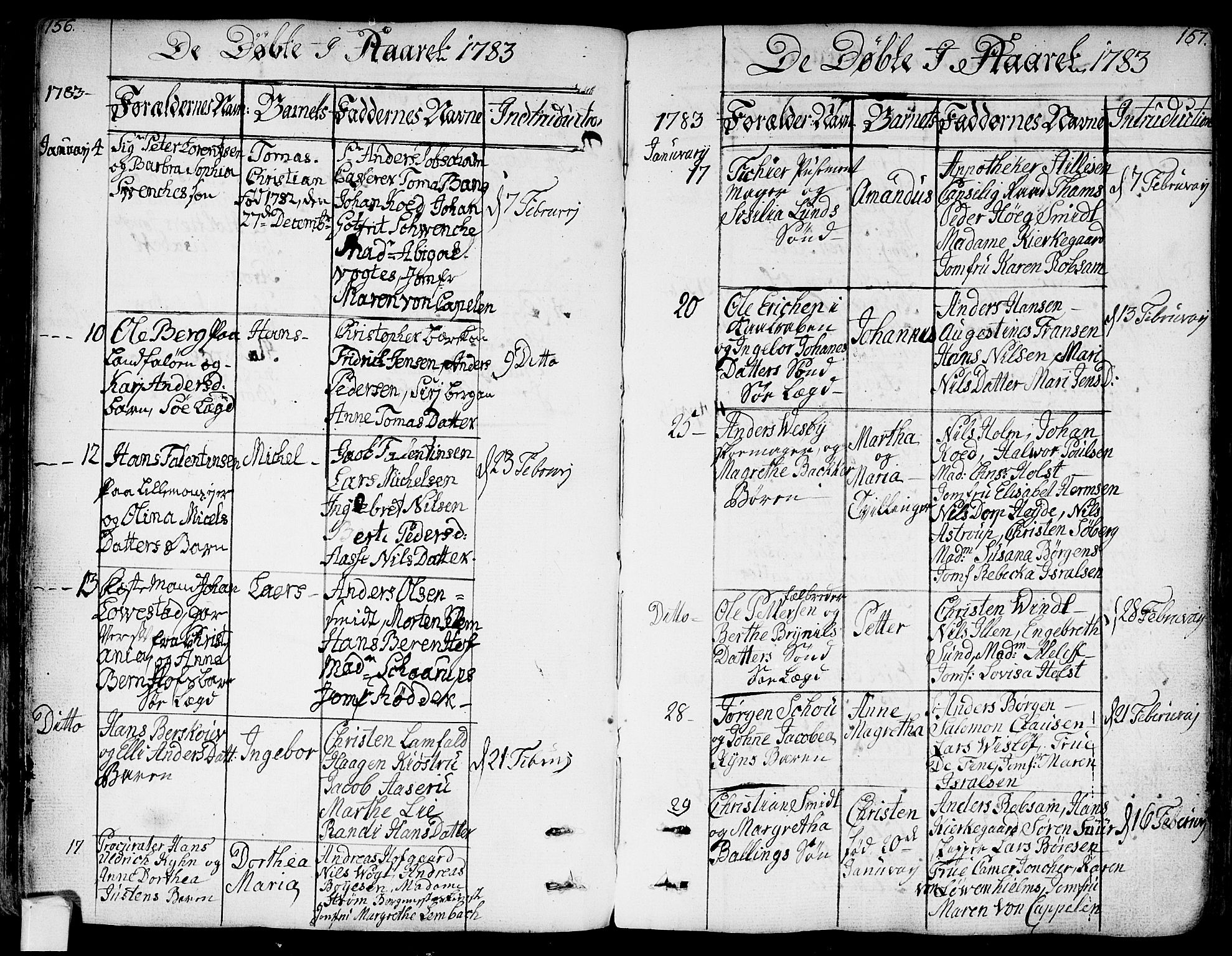Bragernes kirkebøker, AV/SAKO-A-6/F/Fa/L0006a: Ministerialbok nr. I 6, 1782-1814, s. 156-157