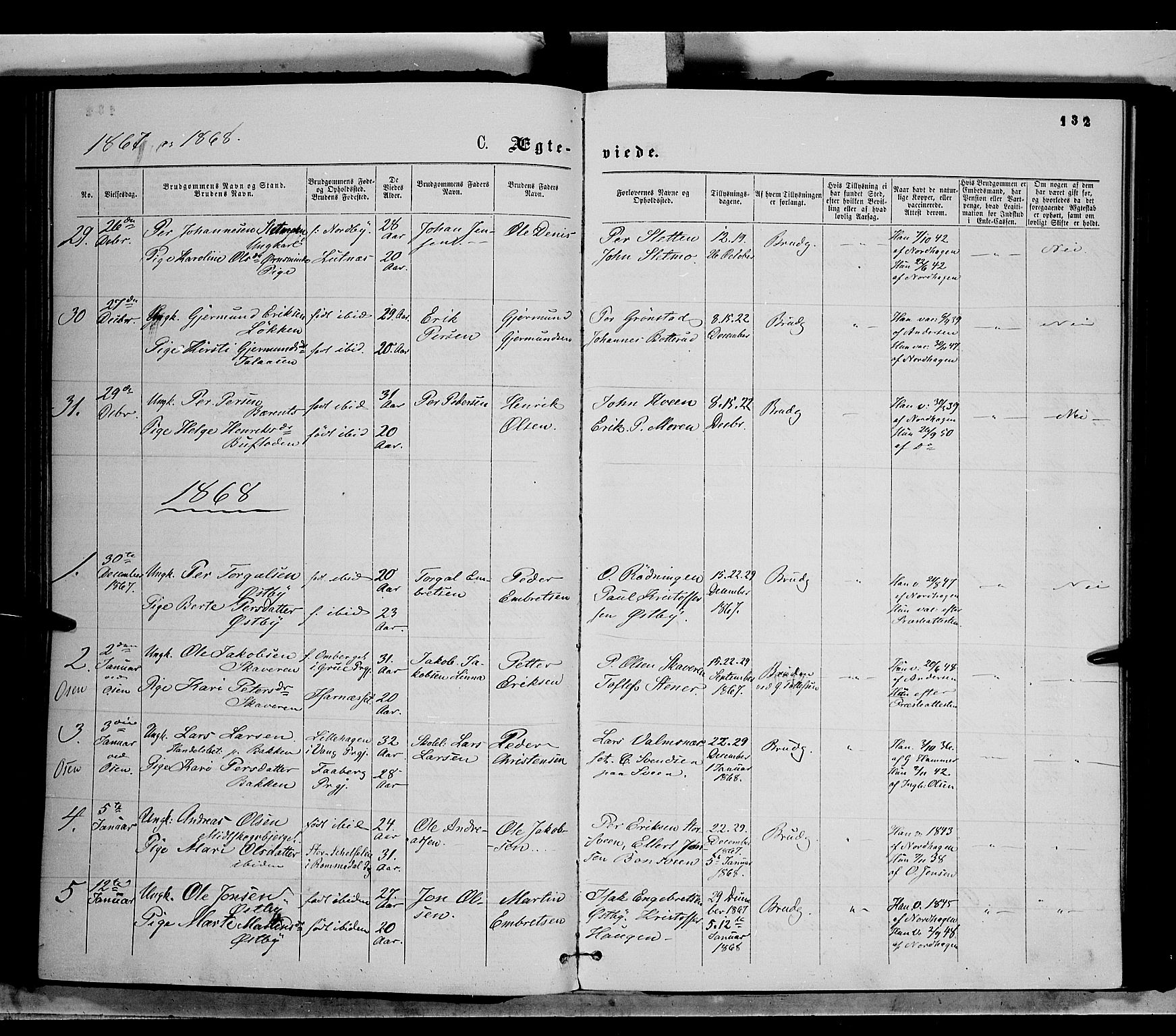 Trysil prestekontor, AV/SAH-PREST-046/H/Ha/Haa/L0006: Ministerialbok nr. 6, 1866-1873, s. 132