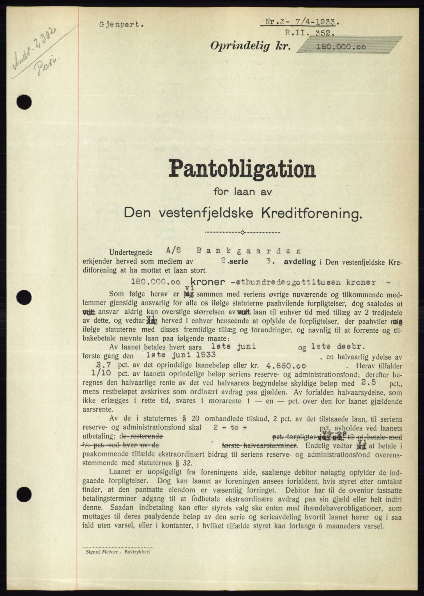 Ålesund byfogd, AV/SAT-A-4384: Pantebok nr. 30, 1932-1933, Tingl.dato: 07.04.1933