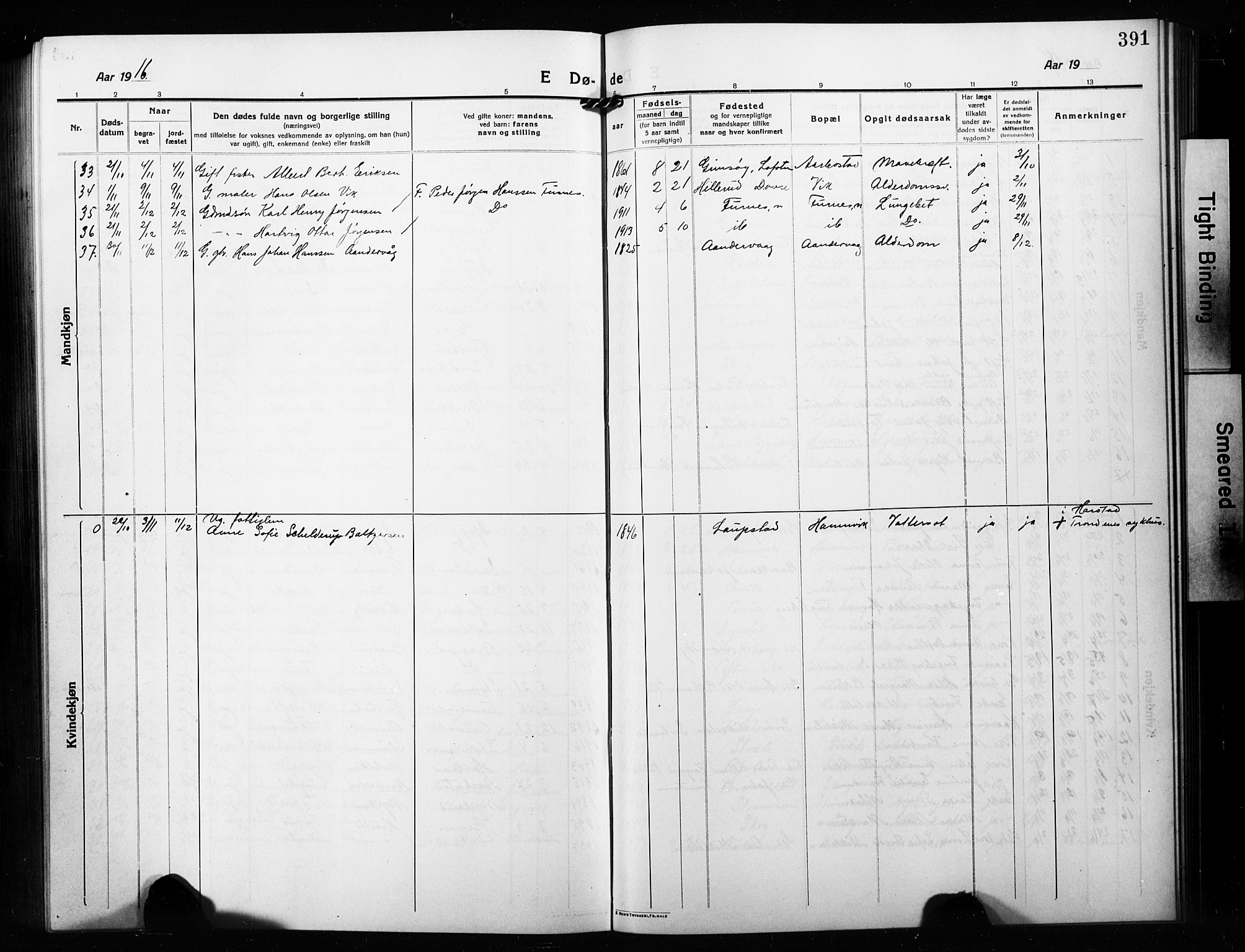Ibestad sokneprestembete, AV/SATØ-S-0077/H/Ha/Hab/L0010klokker: Klokkerbok nr. 10, 1915-1929, s. 391