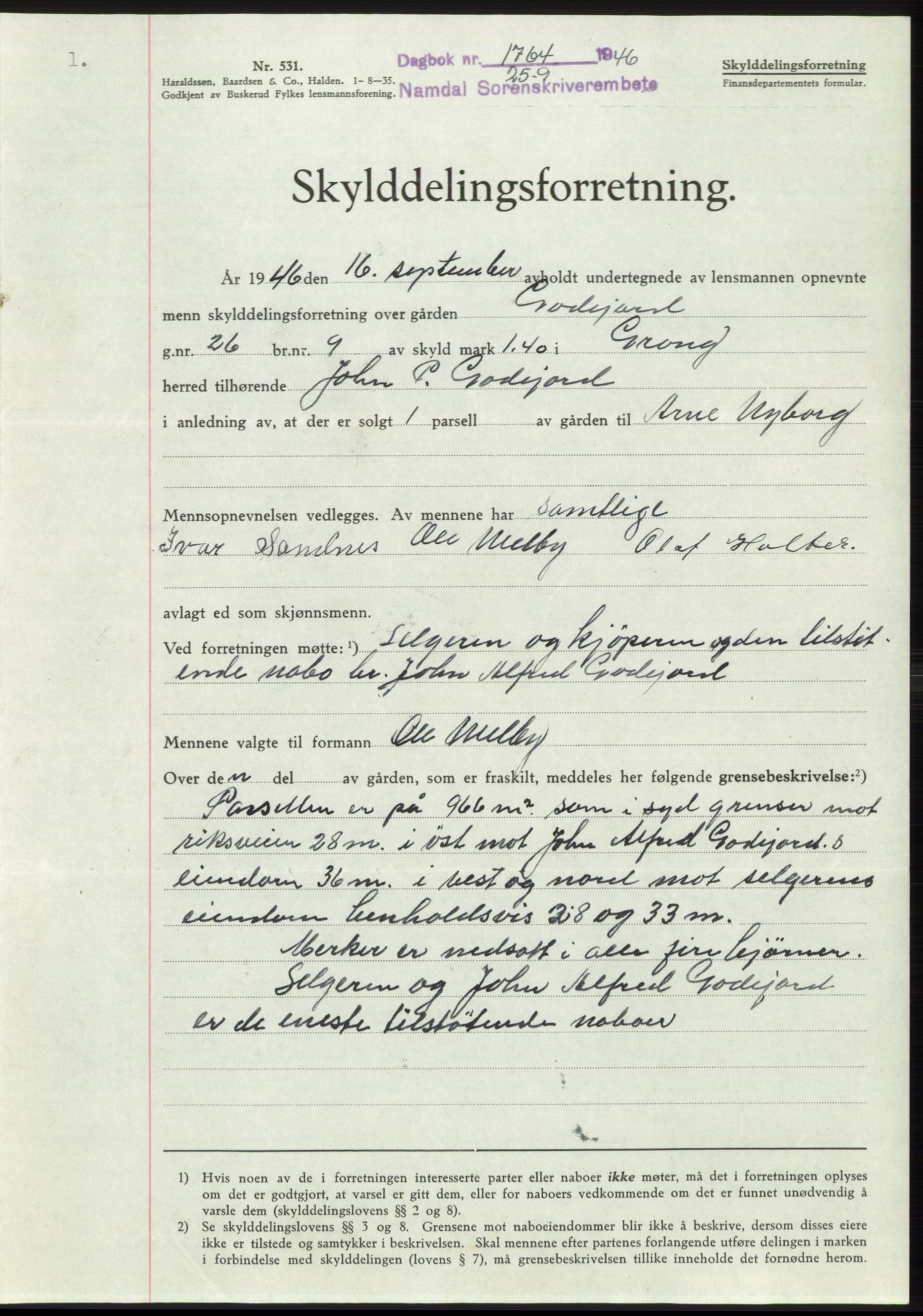 Namdal sorenskriveri, SAT/A-4133/1/2/2C: Pantebok nr. -, 1946-1947, Dagboknr: 1764/1946