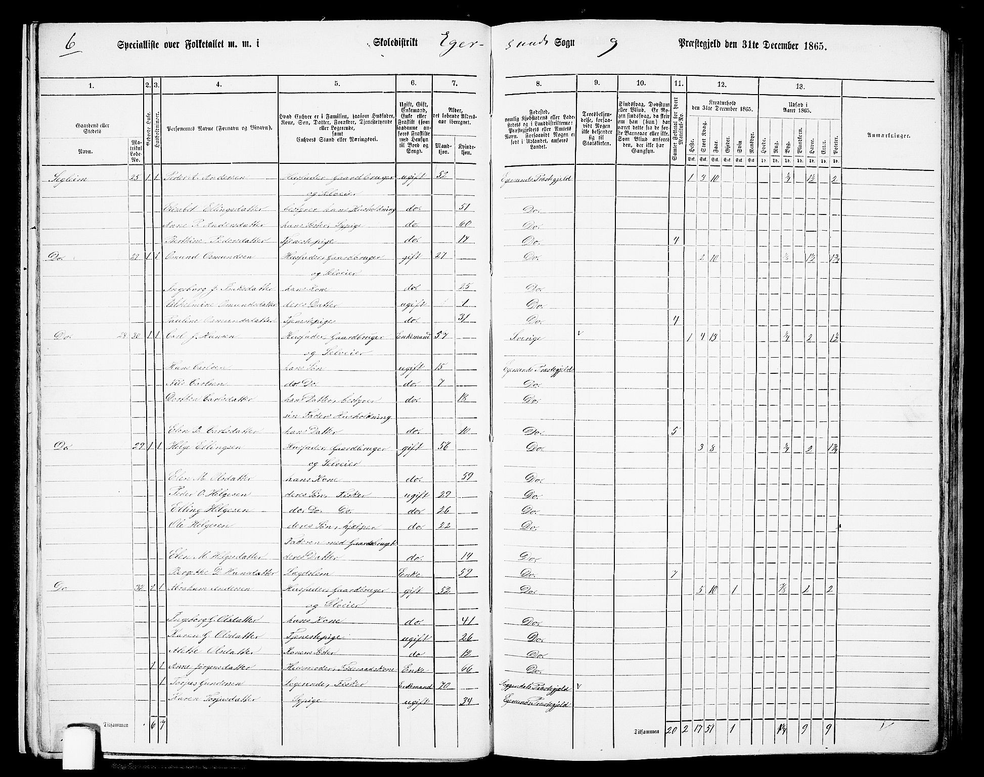 RA, Folketelling 1865 for 1116L Eigersund prestegjeld, Eigersund landsokn og Ogna sokn, 1865, s. 21