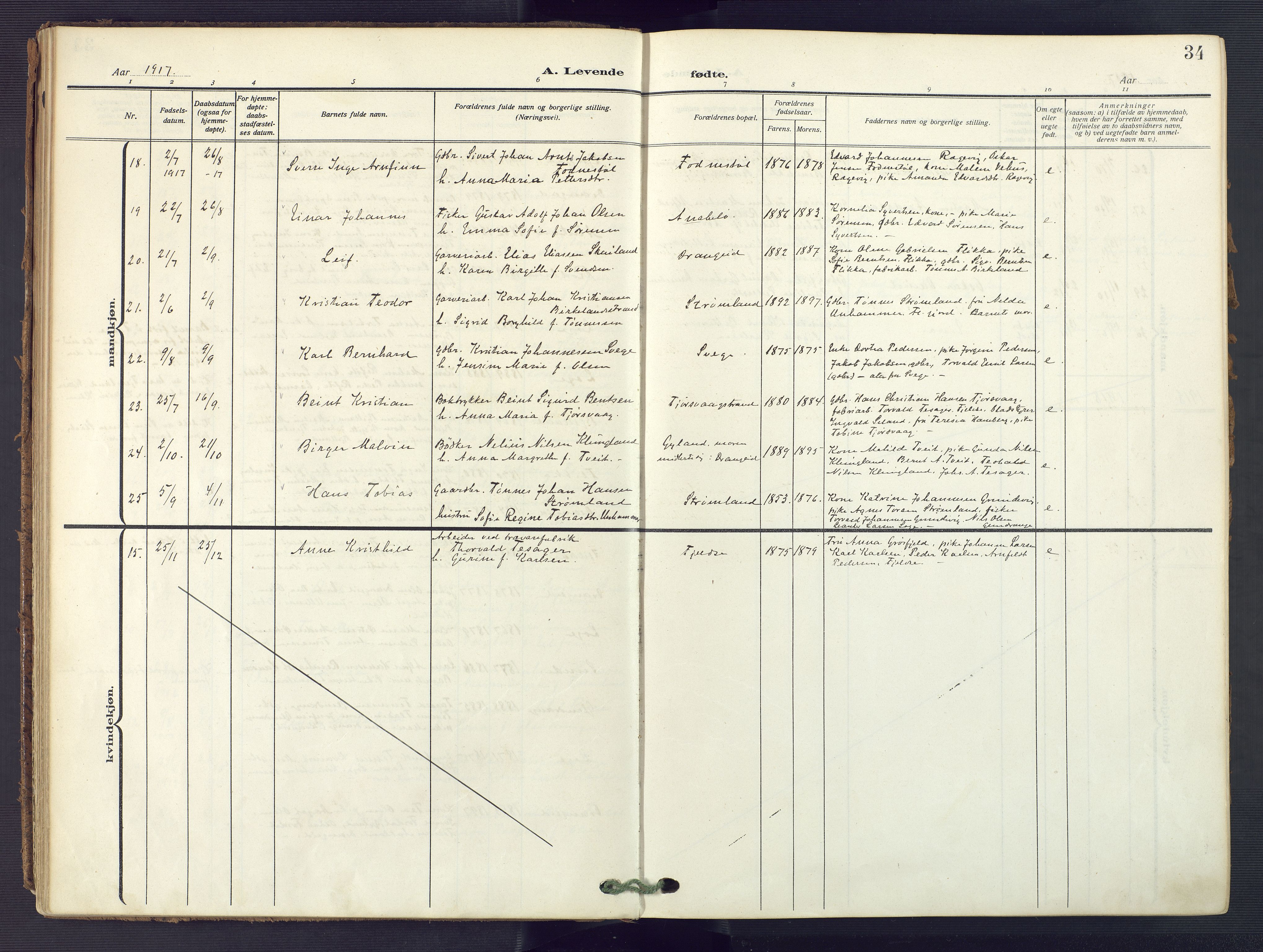 Flekkefjord sokneprestkontor, AV/SAK-1111-0012/F/Fa/Fac/L0010: Ministerialbok nr. A 10, 1910-1927, s. 34