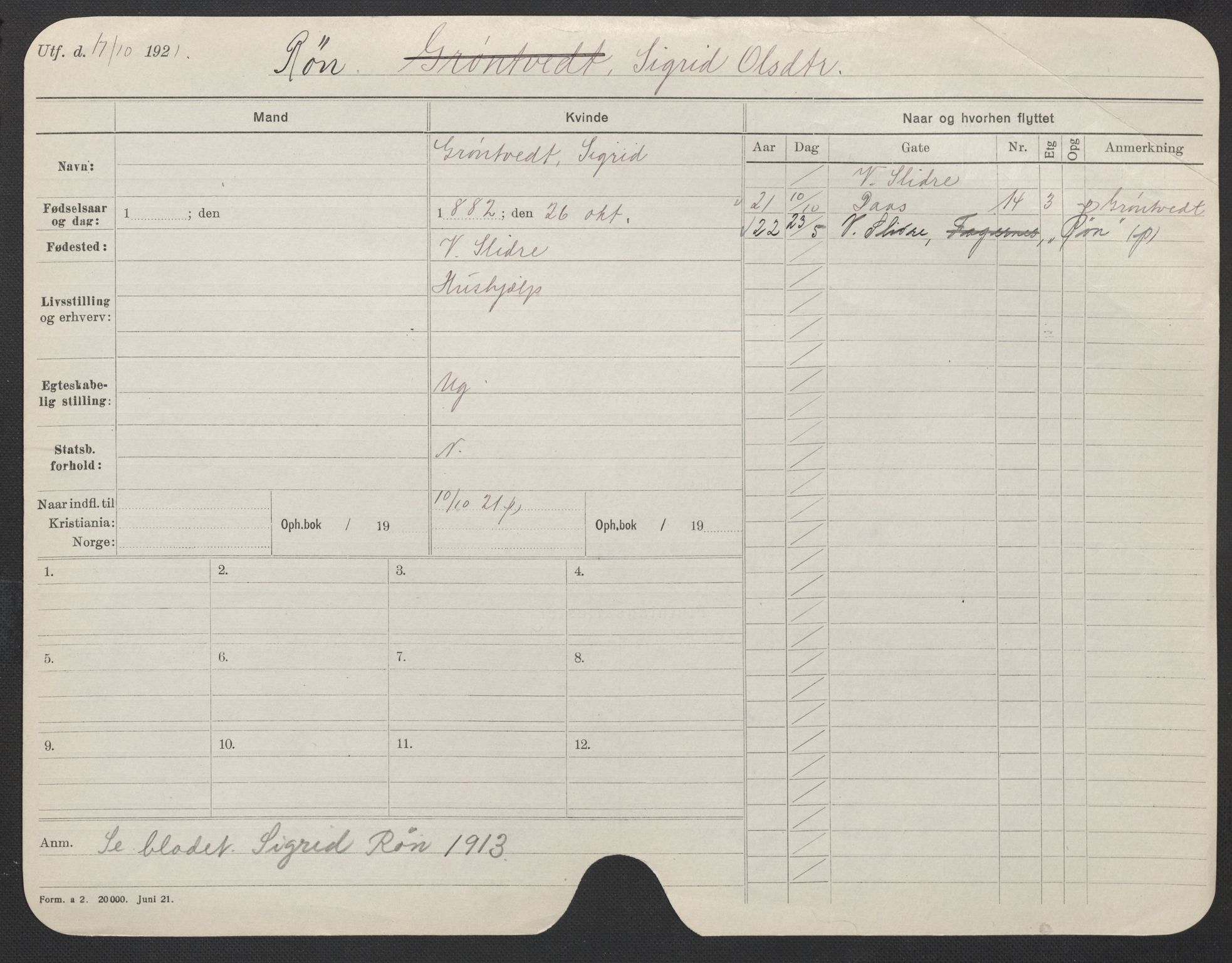 Oslo folkeregister, Registerkort, AV/SAO-A-11715/F/Fa/Fac/L0023: Kvinner, 1906-1914, s. 474a