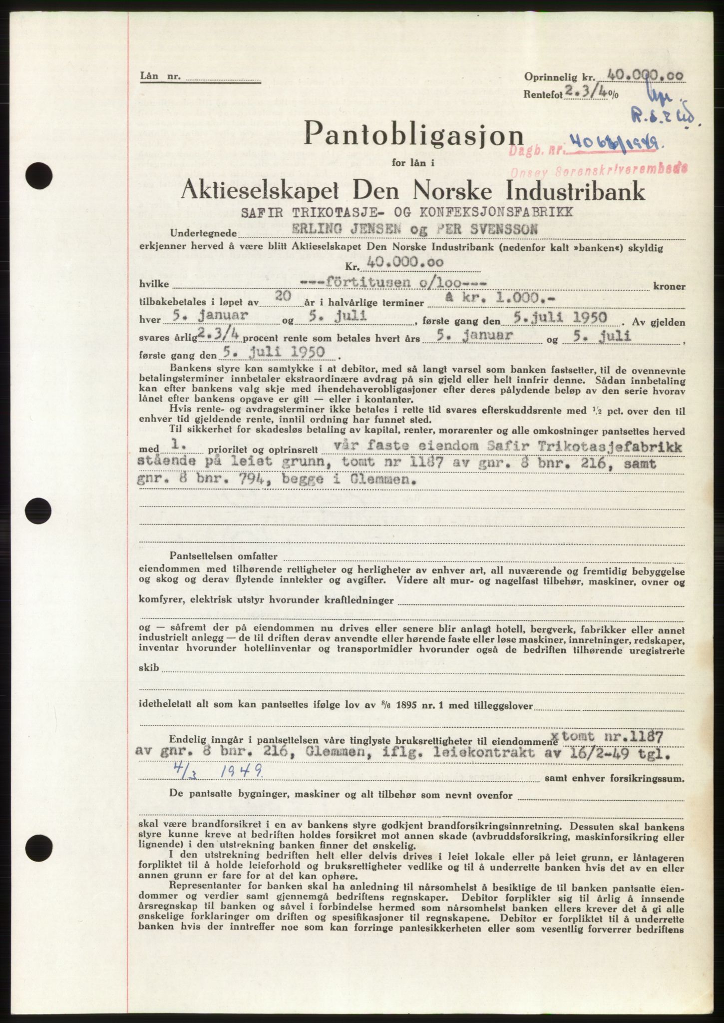 Onsøy sorenskriveri, SAO/A-10474/G/Ga/Gac/L0009: Pantebok nr. B 13-9, 1949-1950, Dagboknr: 4066/1949