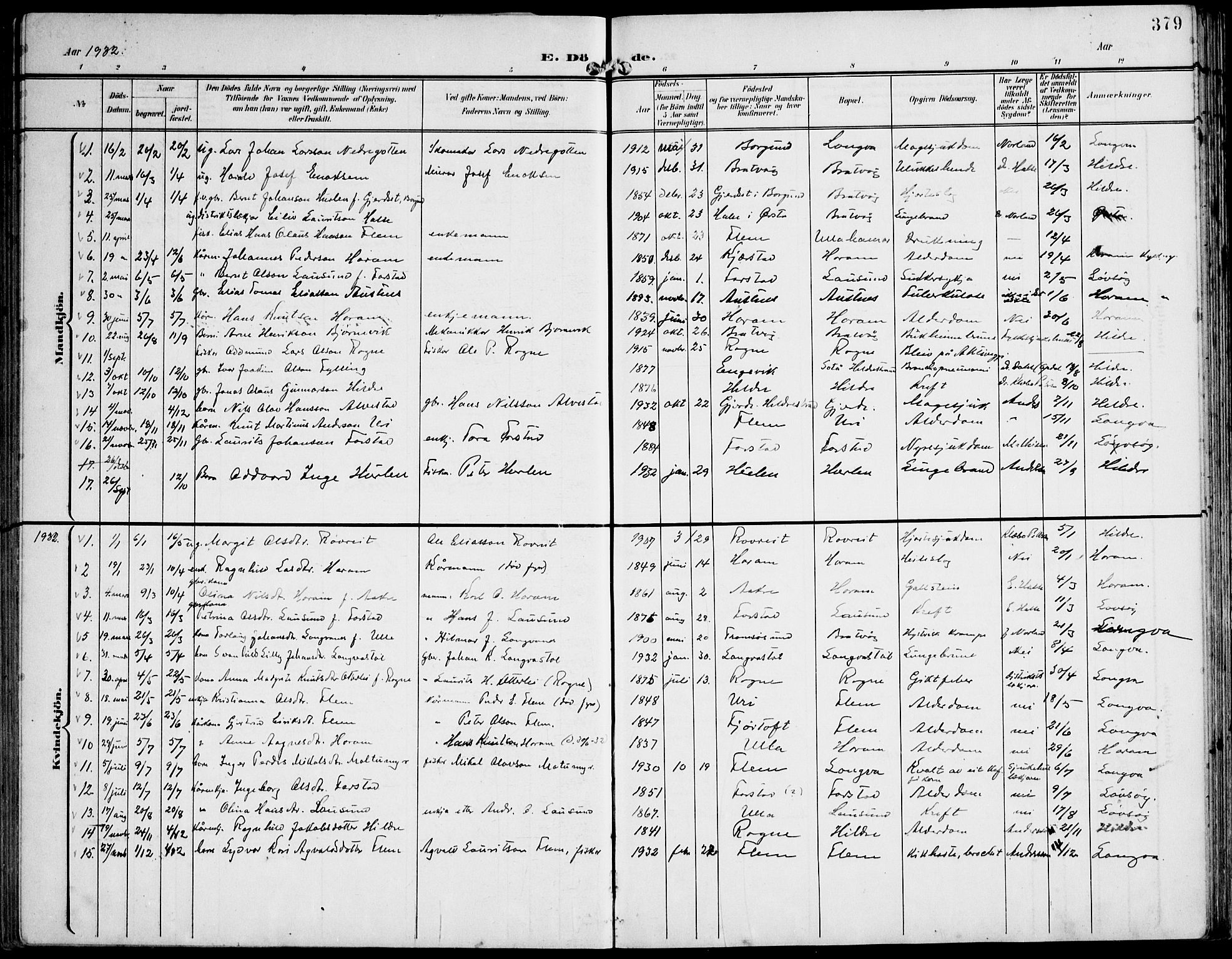 Ministerialprotokoller, klokkerbøker og fødselsregistre - Møre og Romsdal, AV/SAT-A-1454/536/L0511: Klokkerbok nr. 536C06, 1899-1944, s. 379