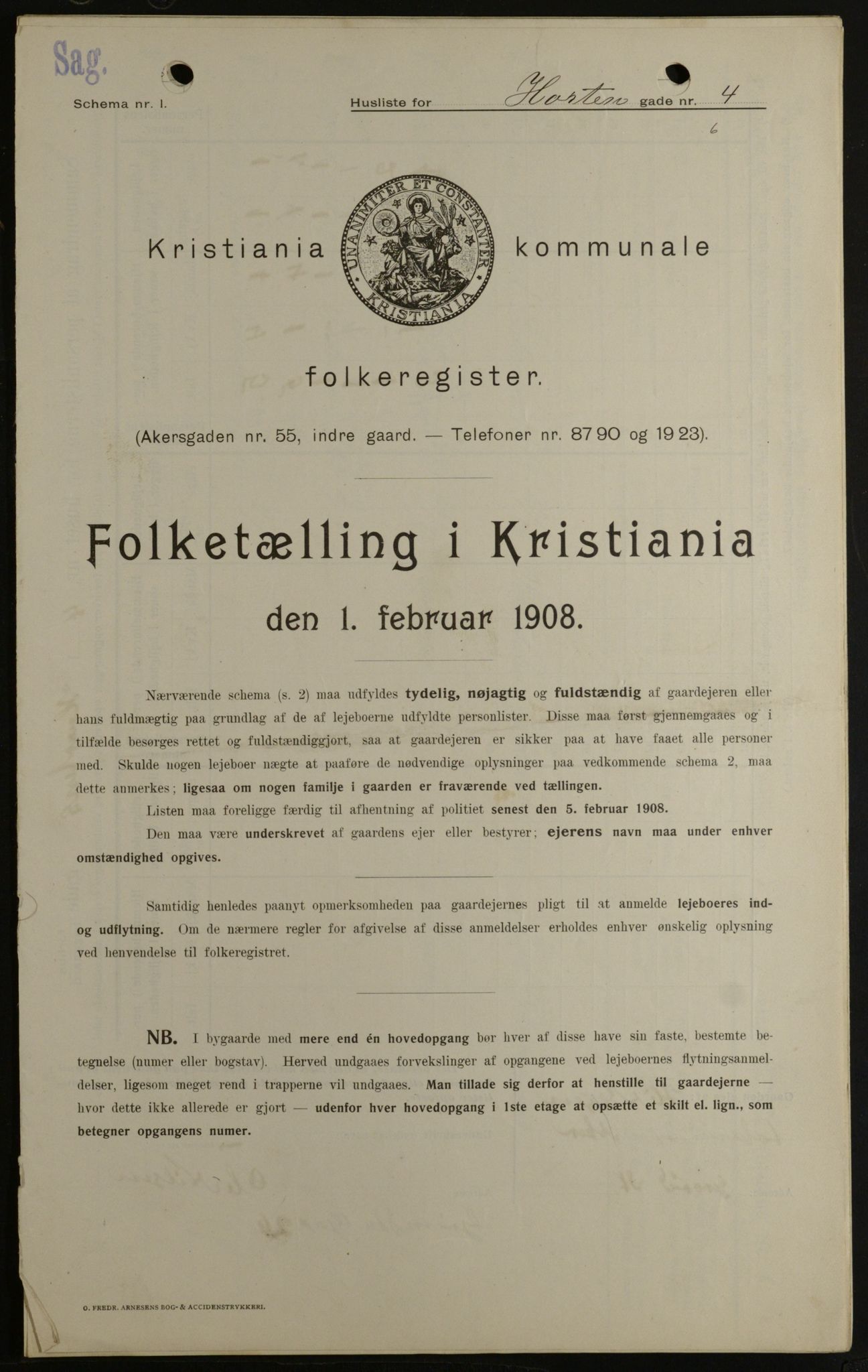 OBA, Kommunal folketelling 1.2.1908 for Kristiania kjøpstad, 1908, s. 37246