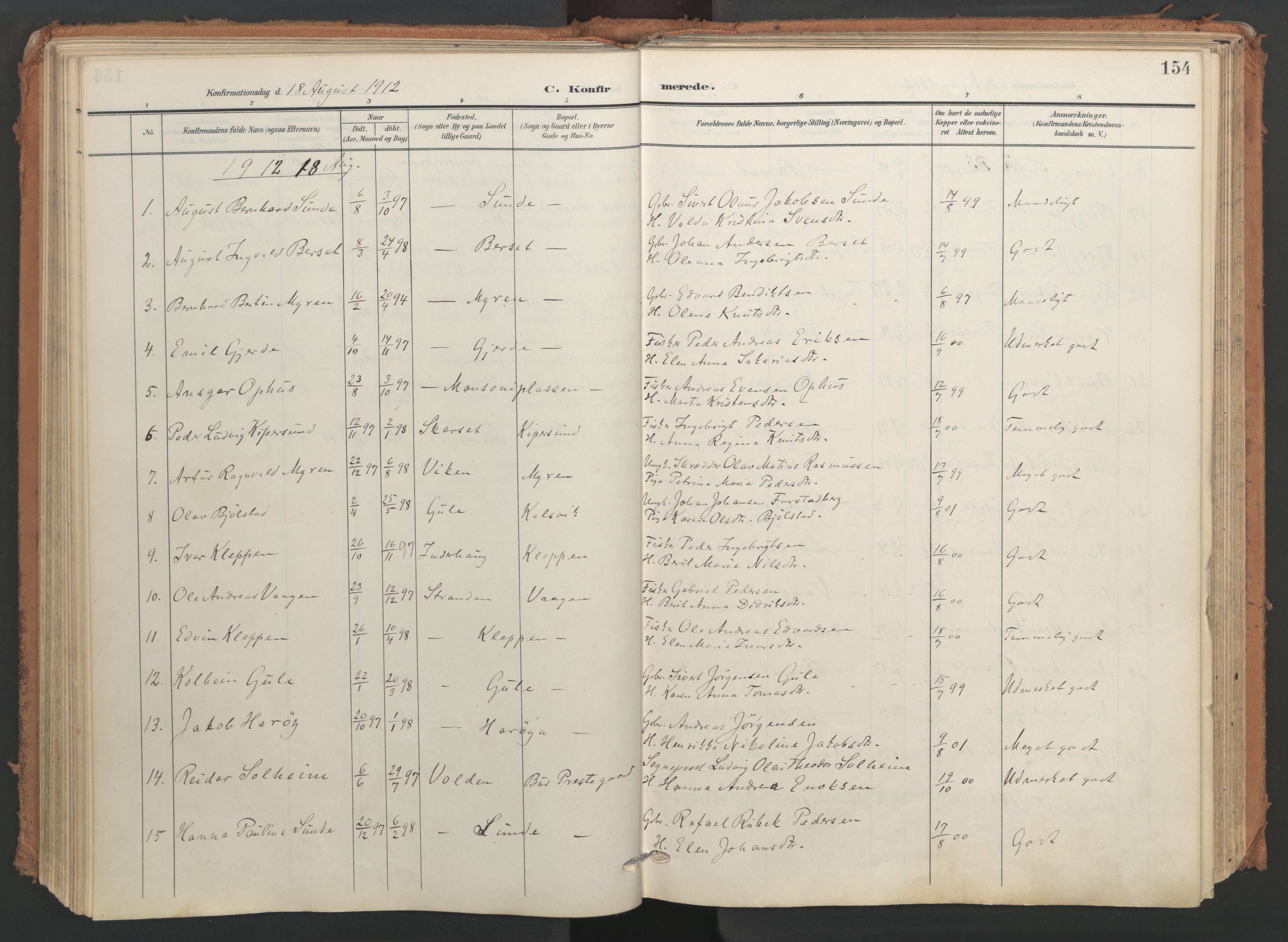 Ministerialprotokoller, klokkerbøker og fødselsregistre - Møre og Romsdal, AV/SAT-A-1454/566/L0771: Ministerialbok nr. 566A10, 1904-1929, s. 154