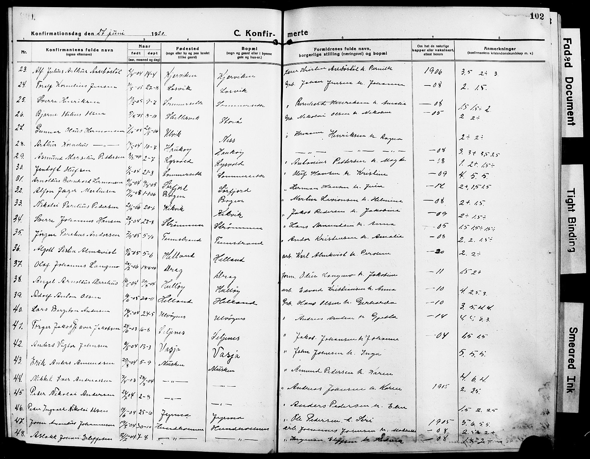 Ministerialprotokoller, klokkerbøker og fødselsregistre - Nordland, AV/SAT-A-1459/861/L0878: Klokkerbok nr. 861C04, 1917-1928, s. 102