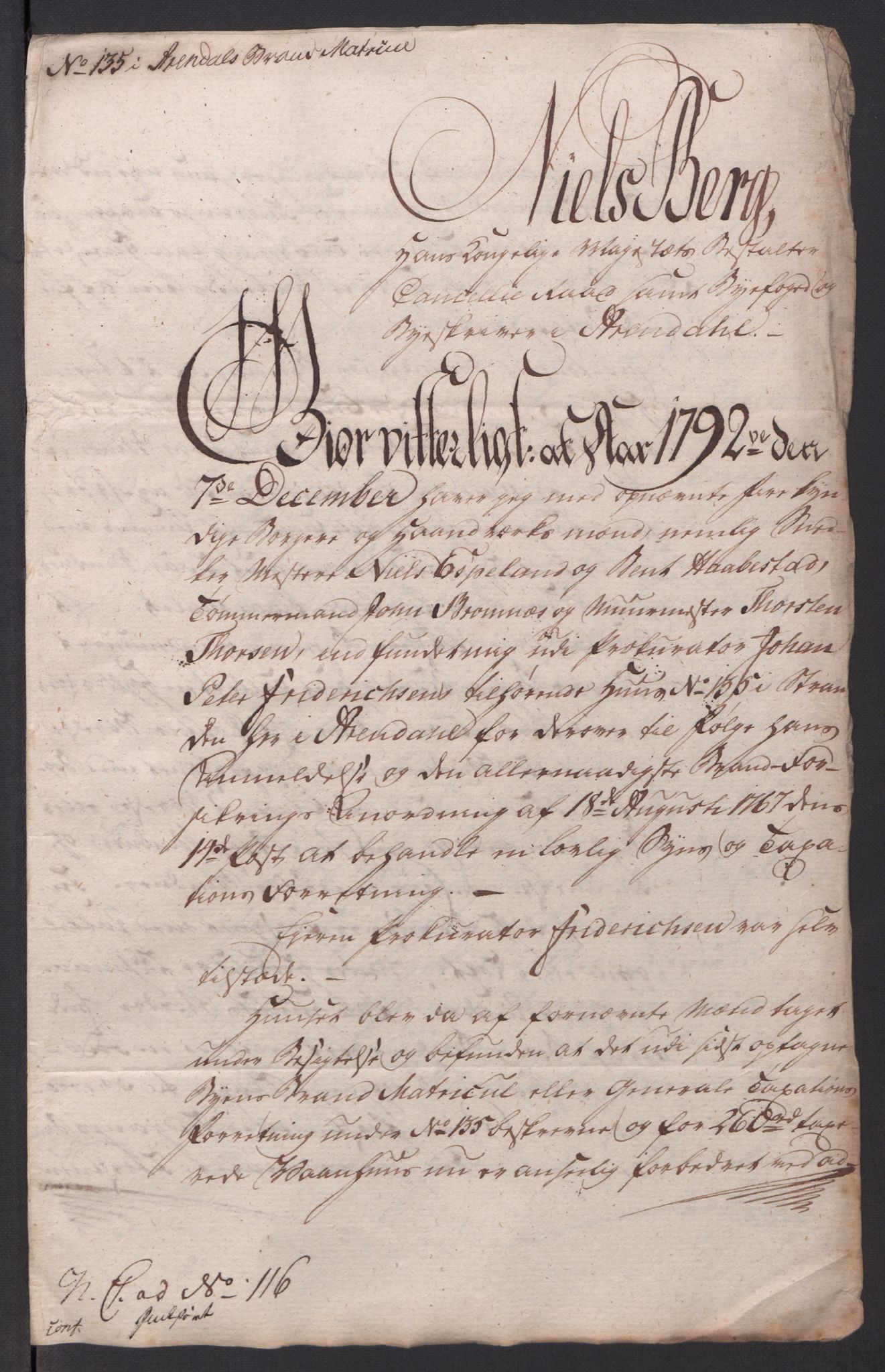 Kommersekollegiet, Brannforsikringskontoret 1767-1814, AV/RA-EA-5458/F/Fa/L0001/0003: Arendal / Dokumenter, 1765-1797