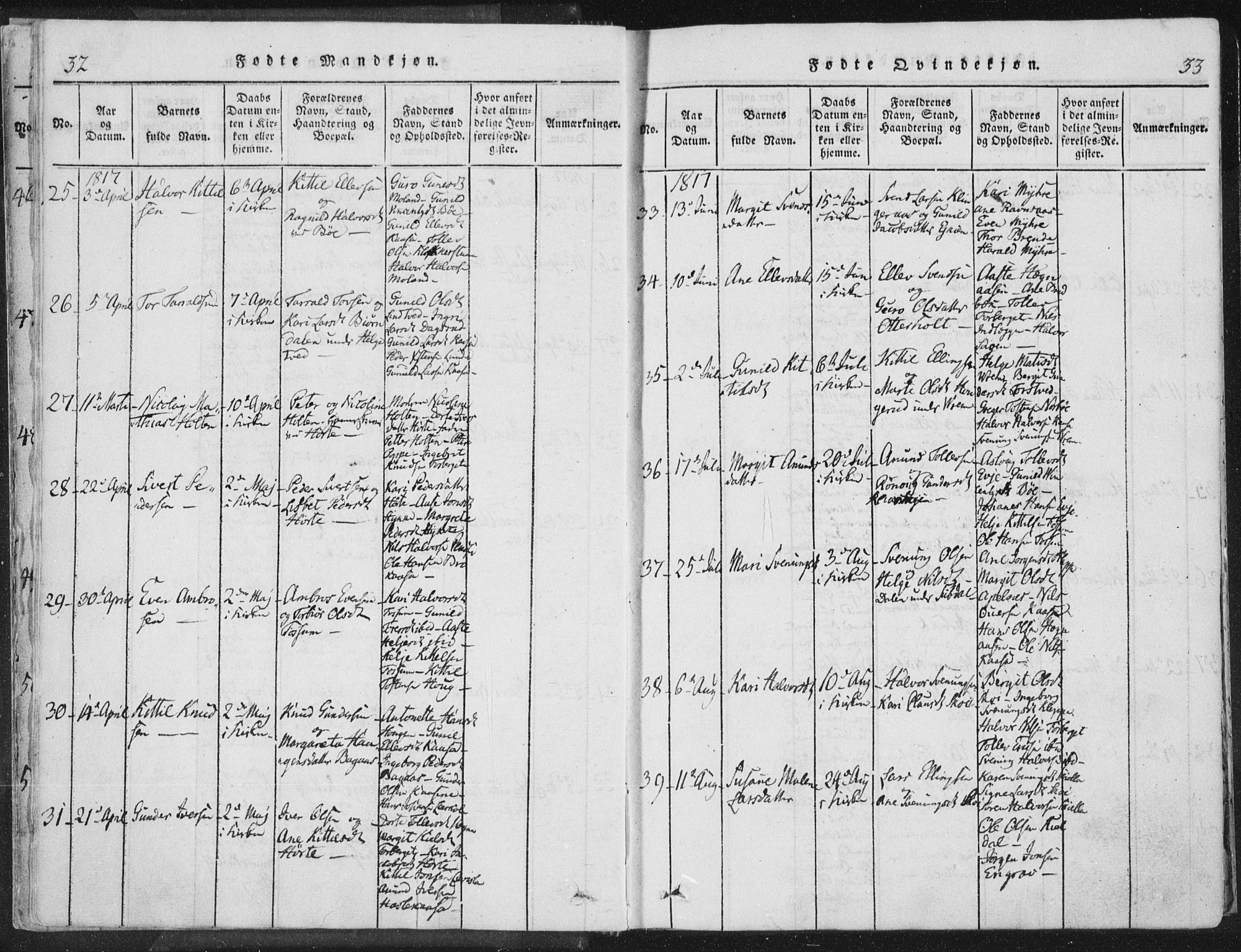 Bø kirkebøker, AV/SAKO-A-257/F/Fa/L0006: Ministerialbok nr. 6, 1815-1831, s. 32-33