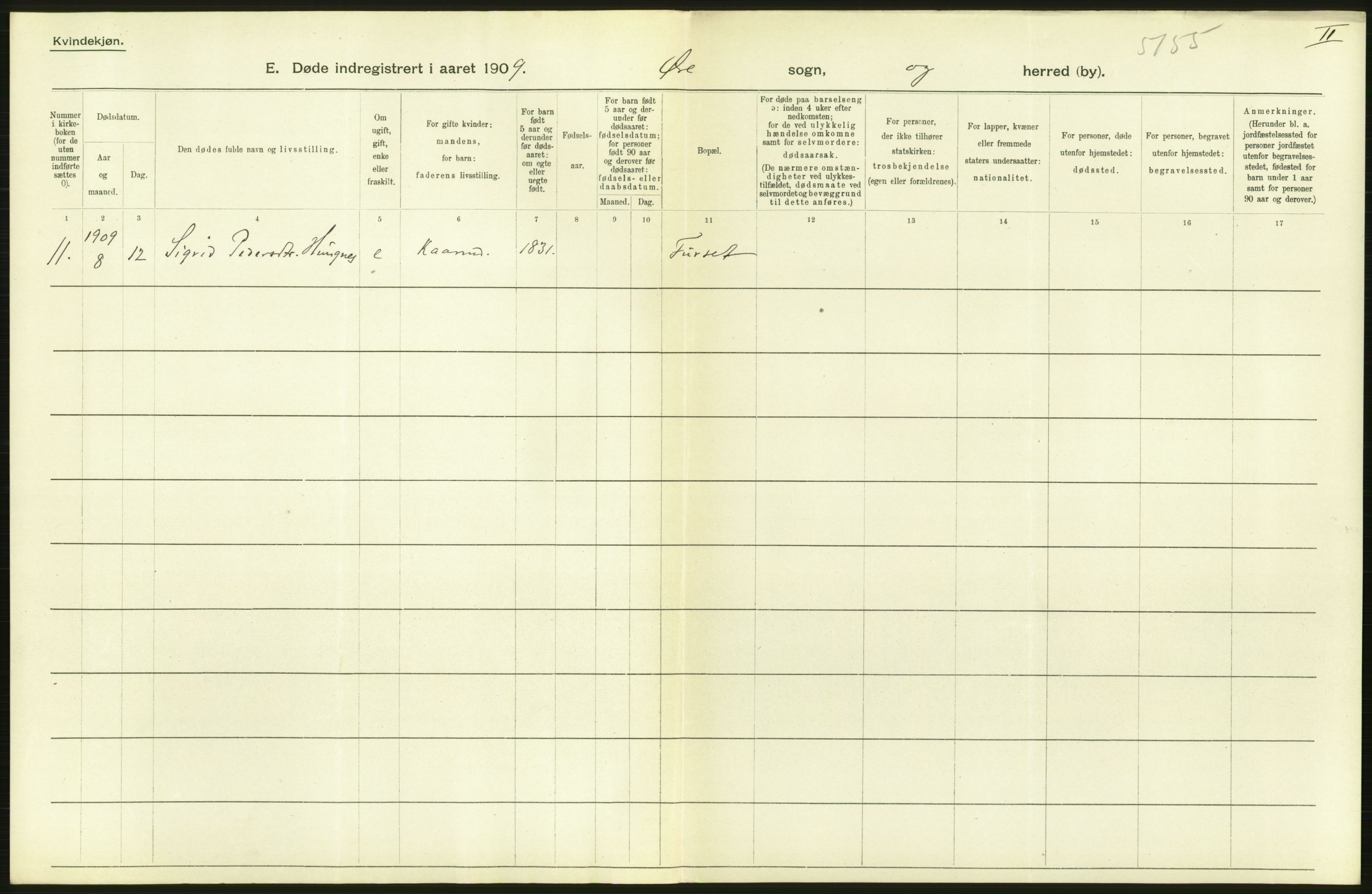 Statistisk sentralbyrå, Sosiodemografiske emner, Befolkning, AV/RA-S-2228/D/Df/Dfa/Dfag/L0038: Romsdals amt: Døde. Bygder og byer., 1909, s. 108