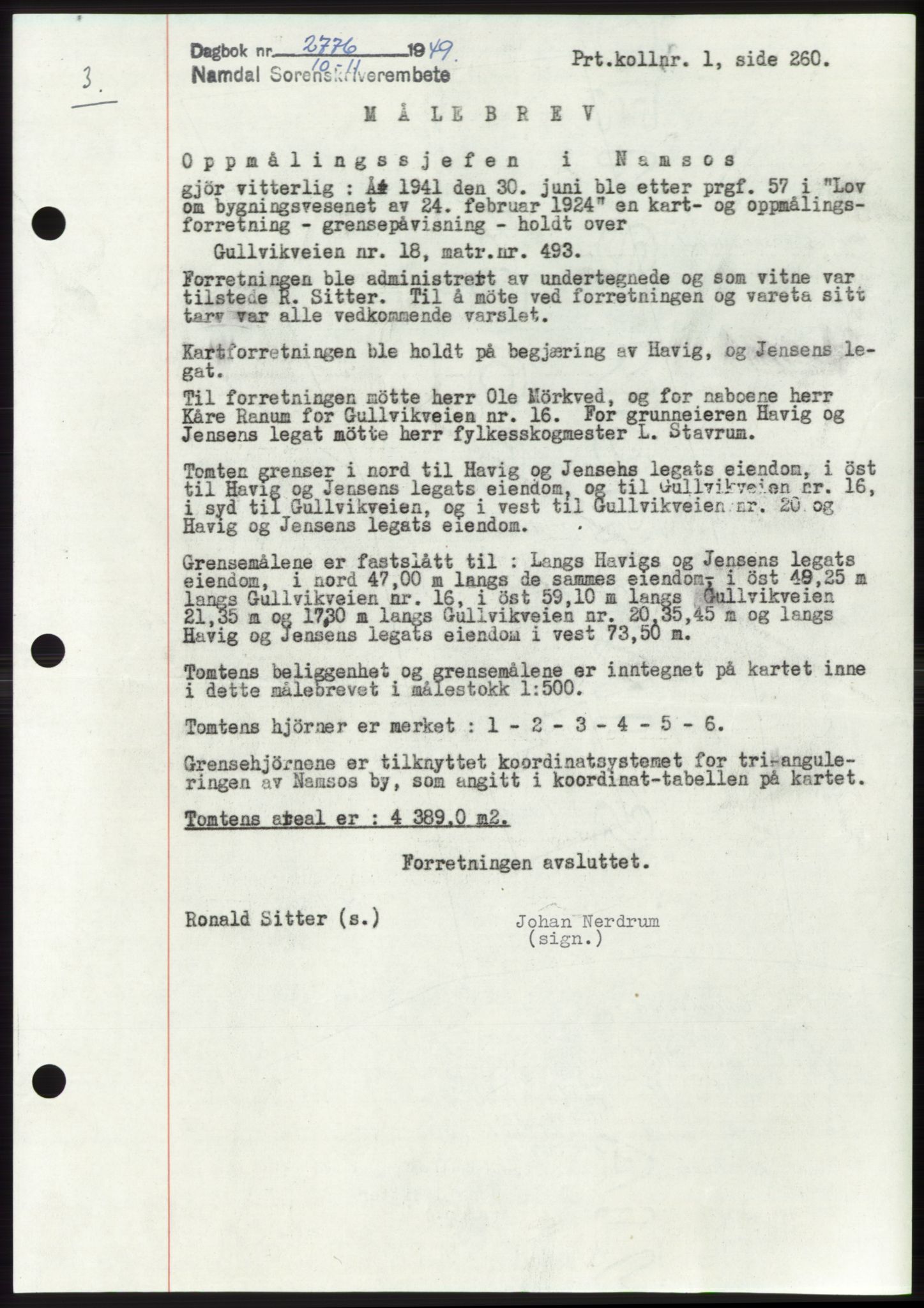 Namdal sorenskriveri, SAT/A-4133/1/2/2C: Pantebok nr. -, 1949-1949, Dagboknr: 2776/1949
