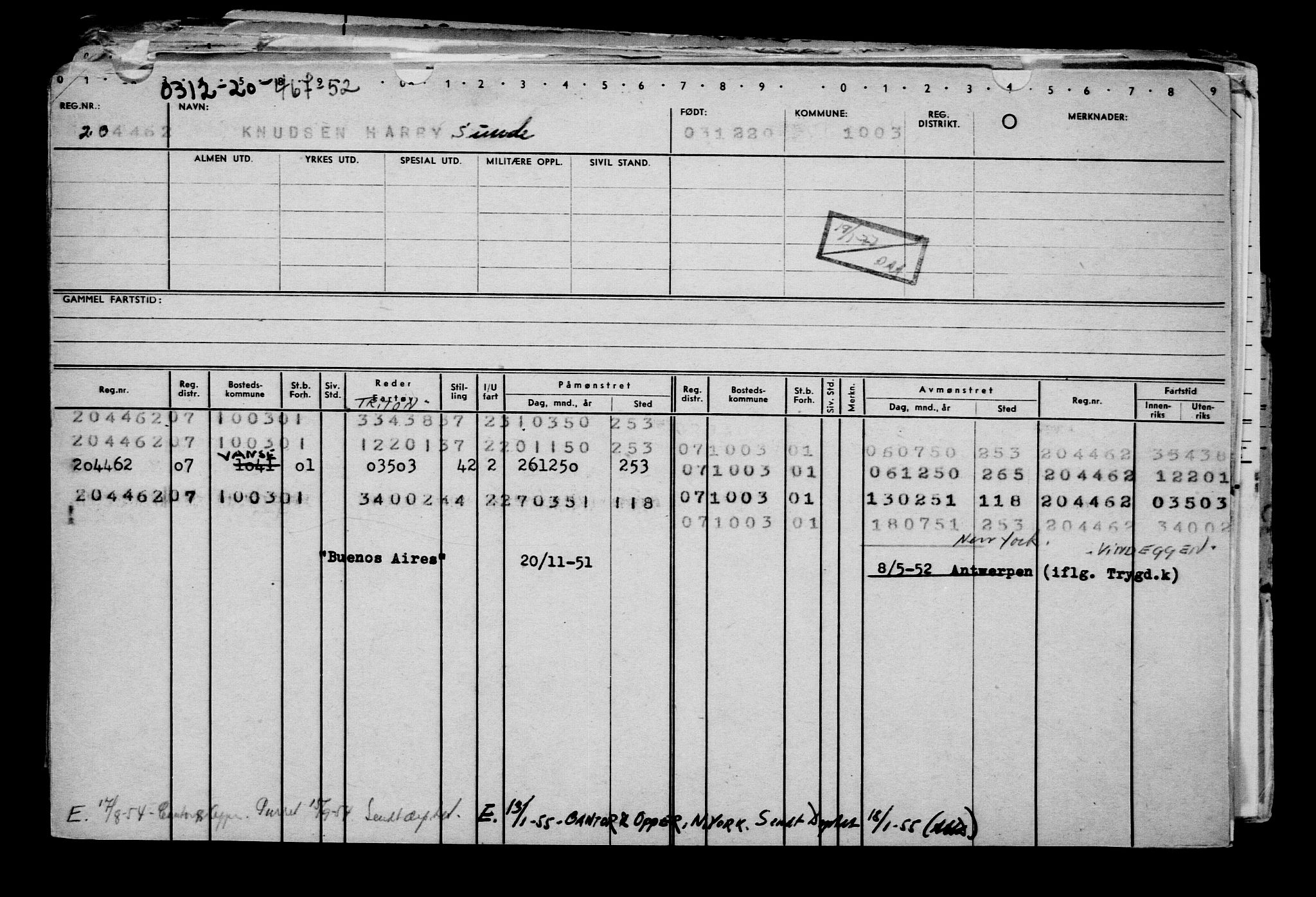 Direktoratet for sjømenn, AV/RA-S-3545/G/Gb/L0188: Hovedkort, 1920, s. 62