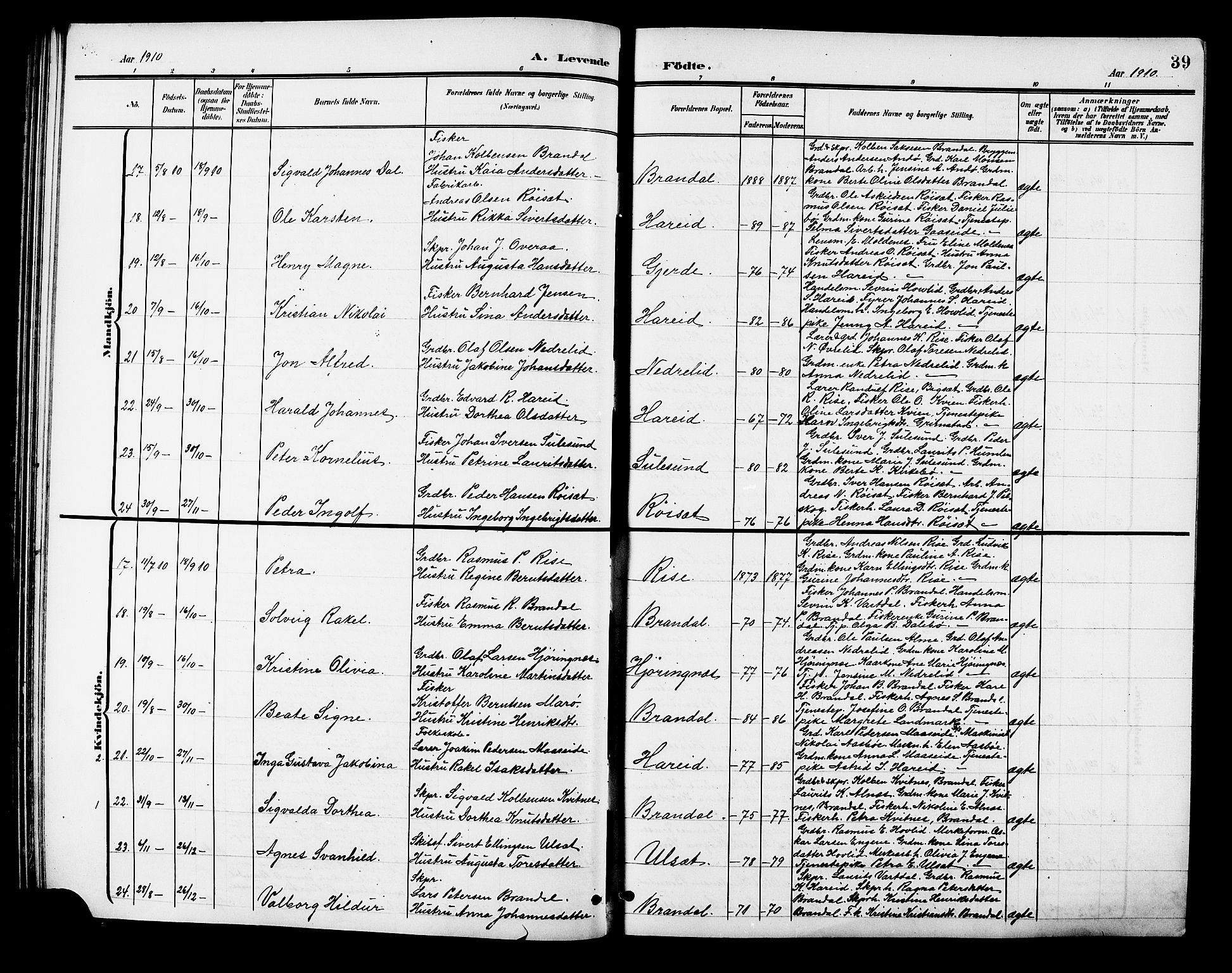 Ministerialprotokoller, klokkerbøker og fødselsregistre - Møre og Romsdal, SAT/A-1454/510/L0126: Klokkerbok nr. 510C03, 1900-1922, s. 39