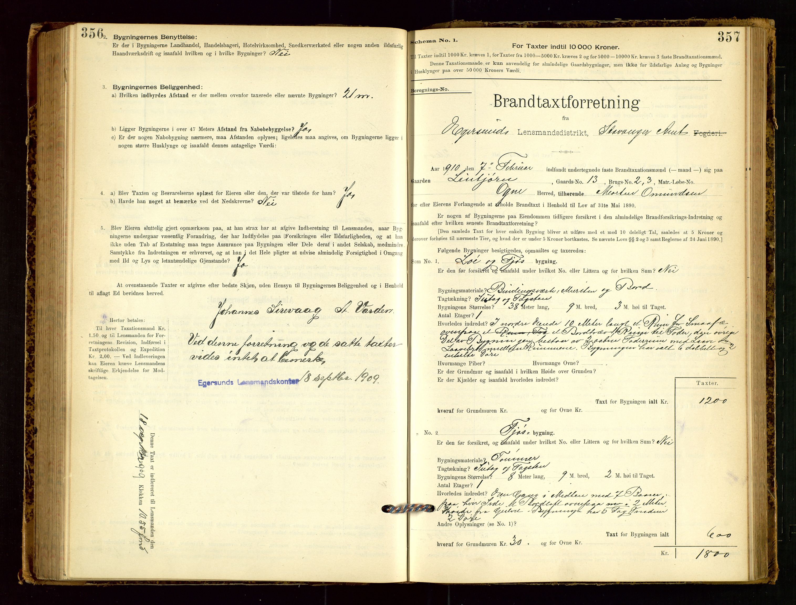 Eigersund lensmannskontor, AV/SAST-A-100171/Gob/L0001: Skjemaprotokoll, 1894-1909, s. 356-357