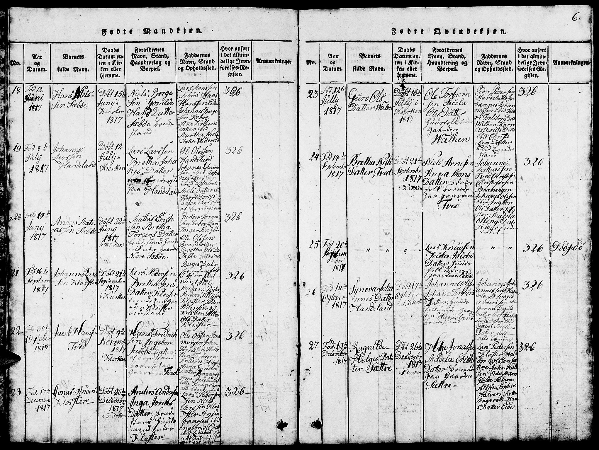 Fjelberg sokneprestembete, AV/SAB-A-75201/H/Hab: Klokkerbok nr. B 1, 1815-1823, s. 6