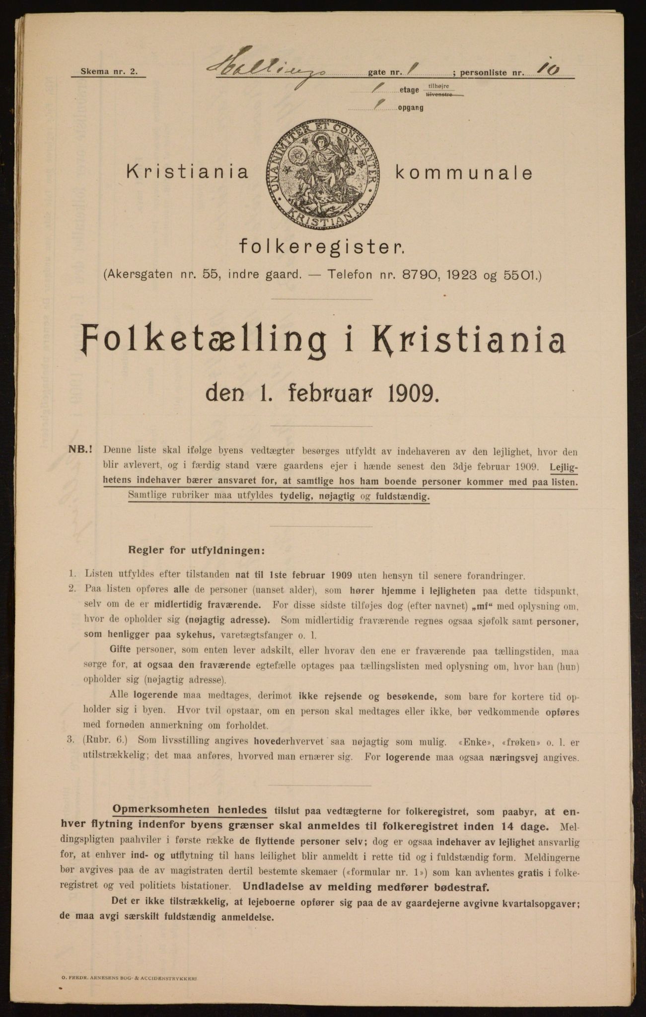 OBA, Kommunal folketelling 1.2.1909 for Kristiania kjøpstad, 1909, s. 30911