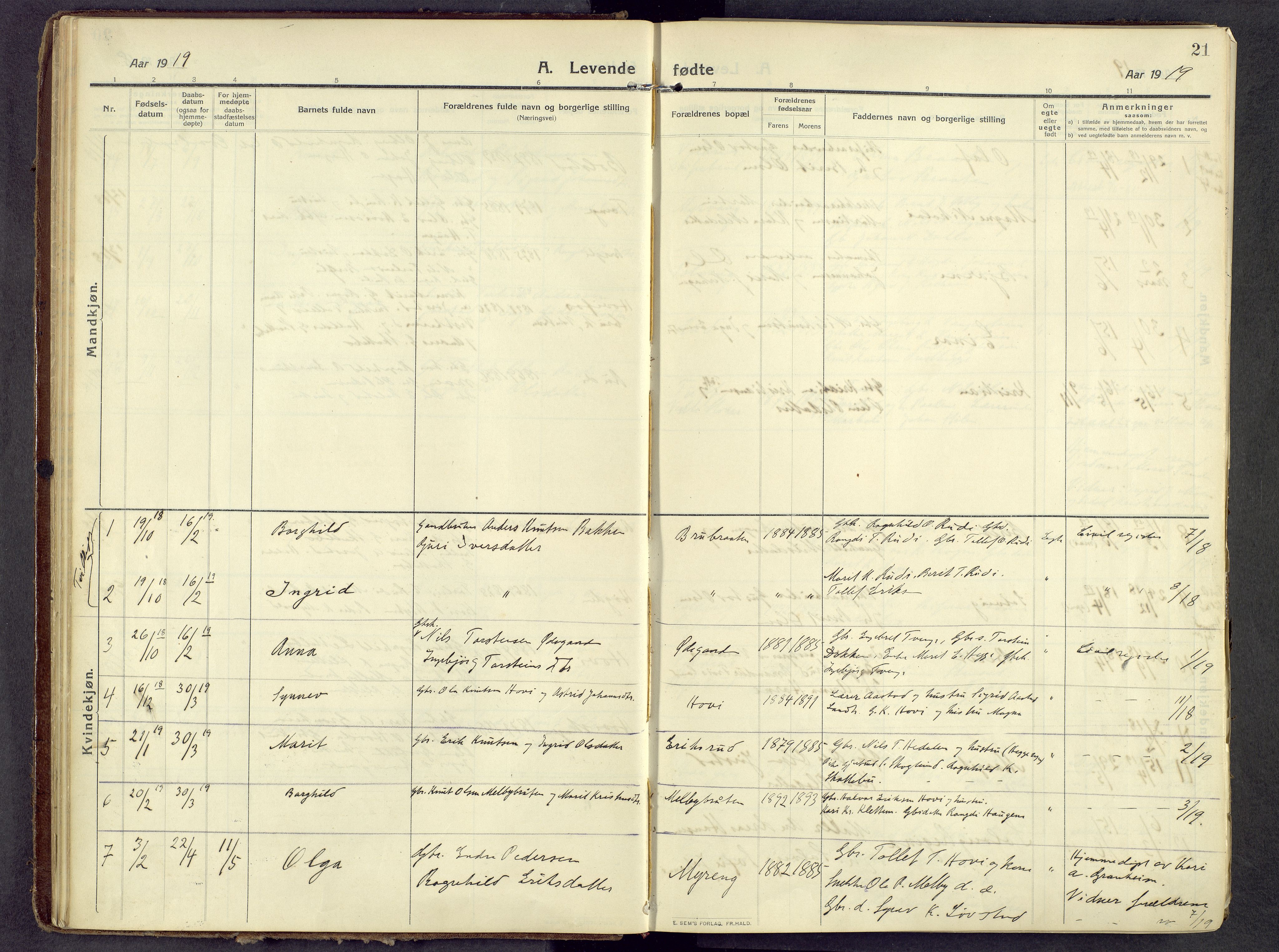 Øystre Slidre prestekontor, AV/SAH-PREST-138/H/Ha/Haa/L0006: Ministerialbok nr. 6, 1911-1931, s. 21