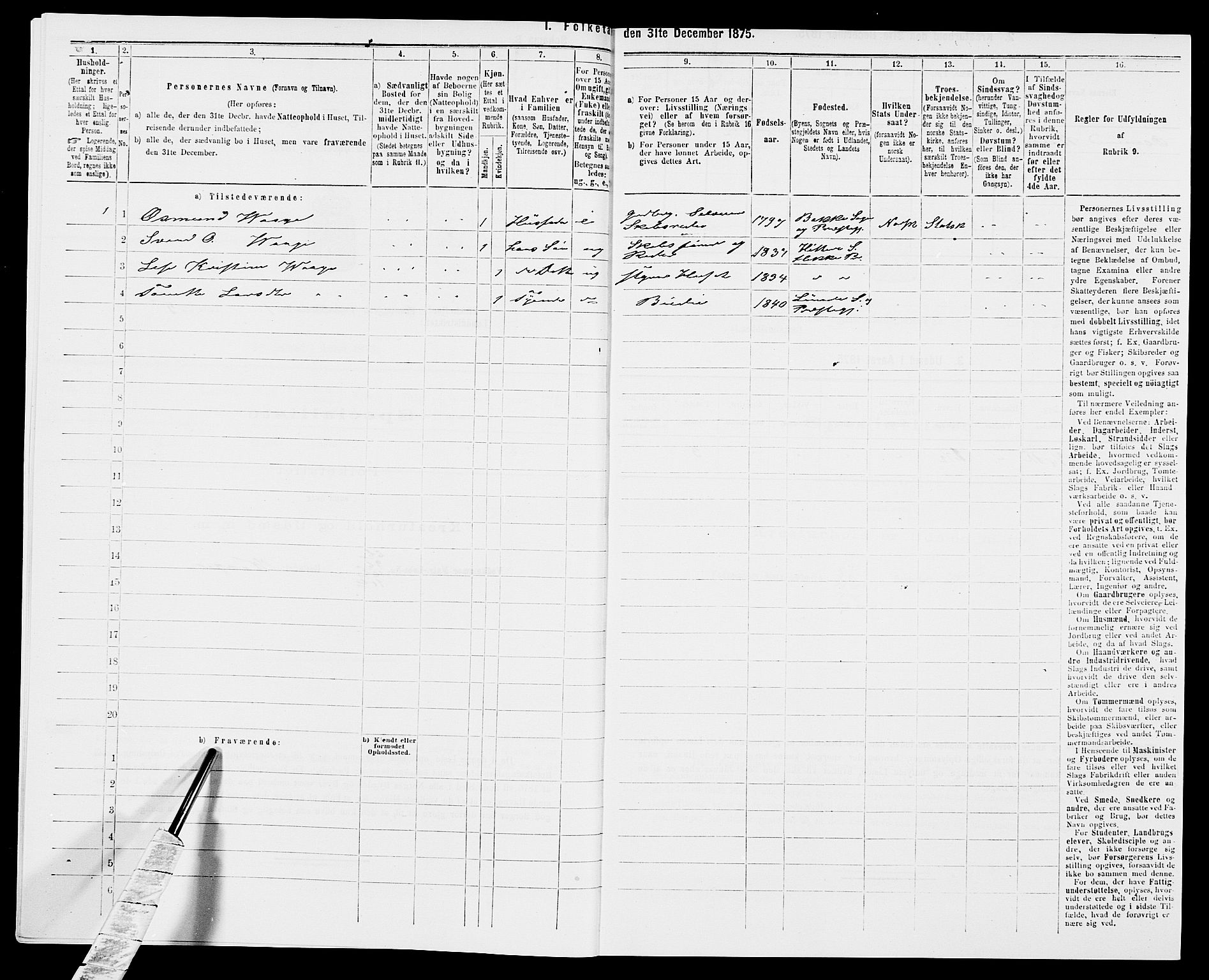 SAK, Folketelling 1875 for 1042L Flekkefjord prestegjeld, Nes sokn og Hidra sokn, 1875, s. 84