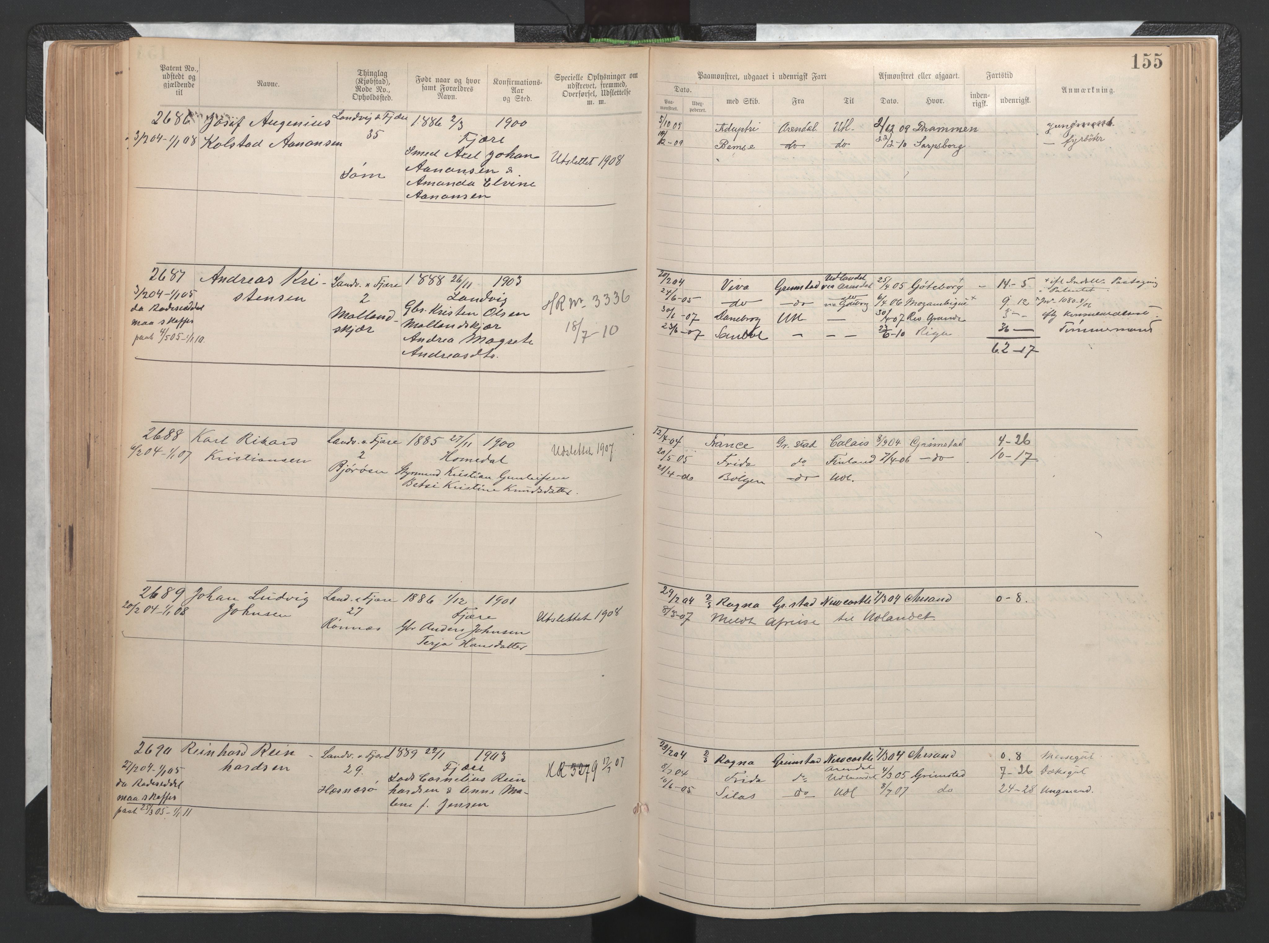 Grimstad mønstringskrets, AV/SAK-2031-0013/F/Fa/L0002: Annotasjonsrulle nr 1921-3452 med register, F-2, 1892-1948, s. 187