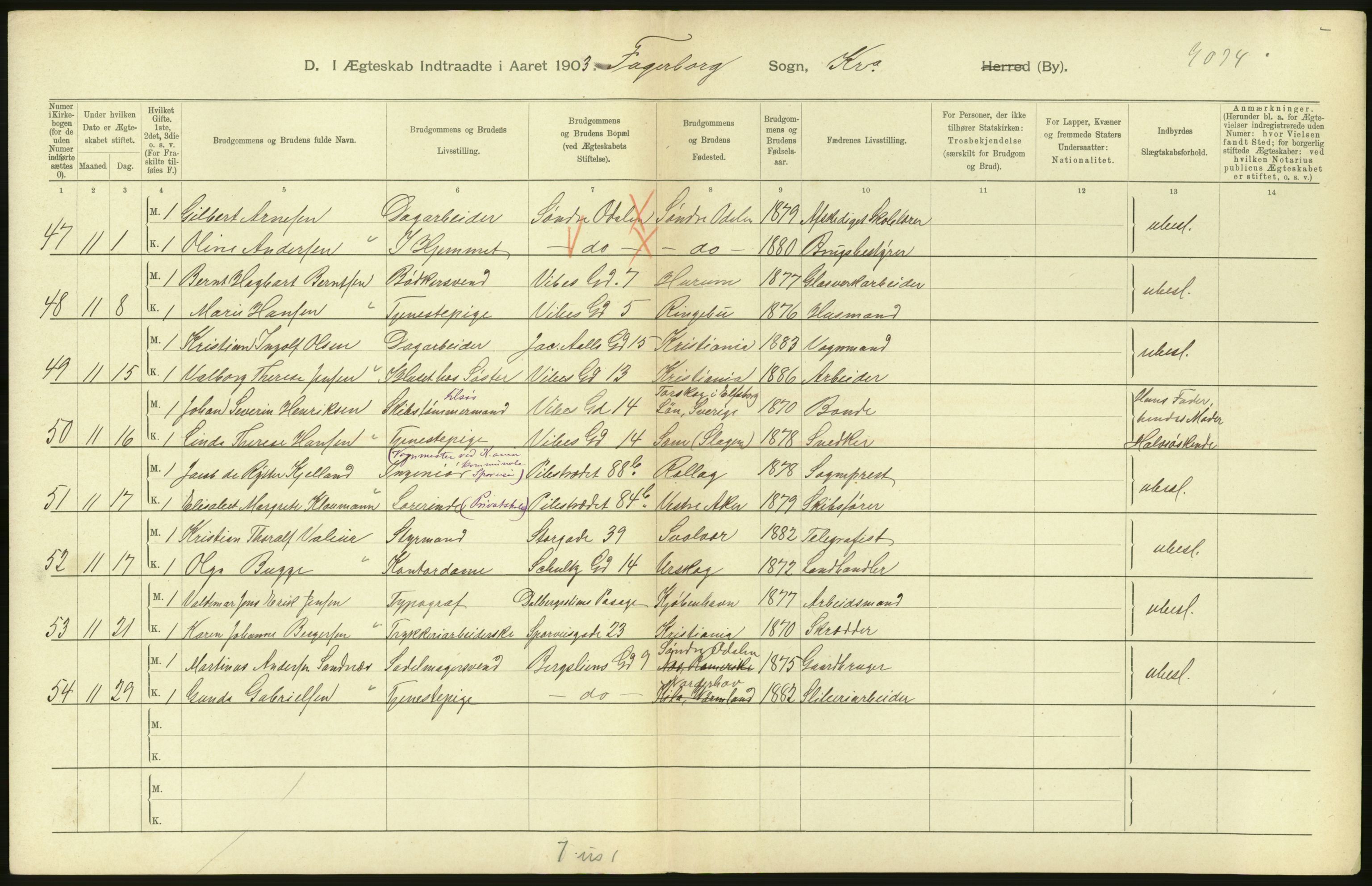 Statistisk sentralbyrå, Sosiodemografiske emner, Befolkning, AV/RA-S-2228/D/Df/Dfa/Dfaa/L0004: Kristiania: Gifte, døde, 1903, s. 714