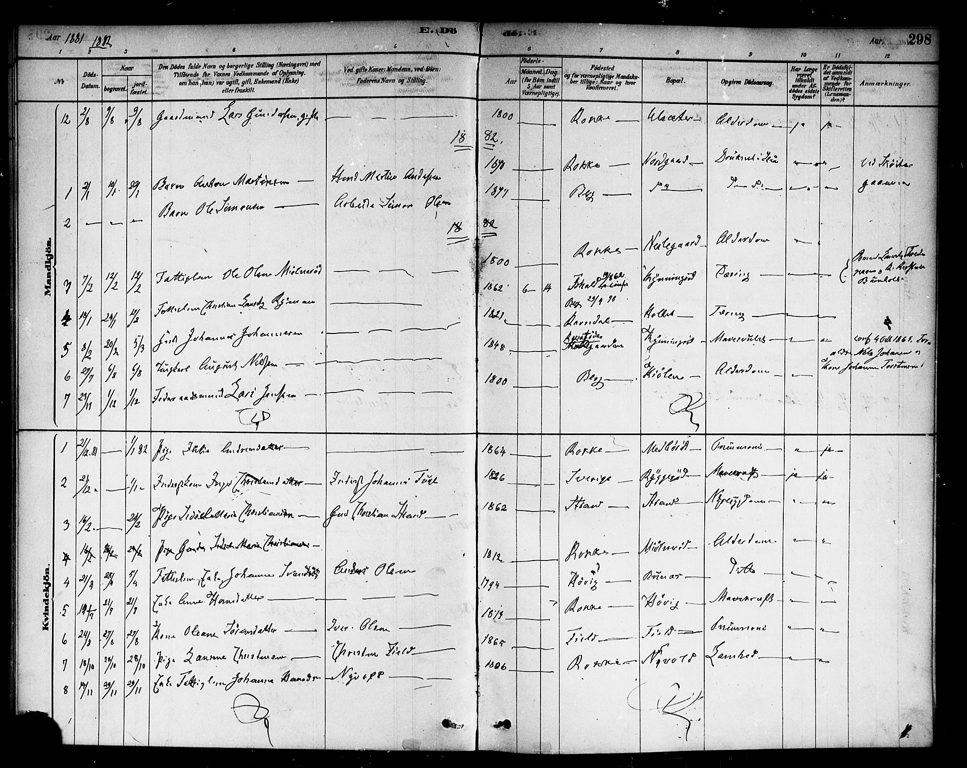 Berg prestekontor Kirkebøker, AV/SAO-A-10902/F/Fc/L0001: Ministerialbok nr. III 1, 1878-1887, s. 298