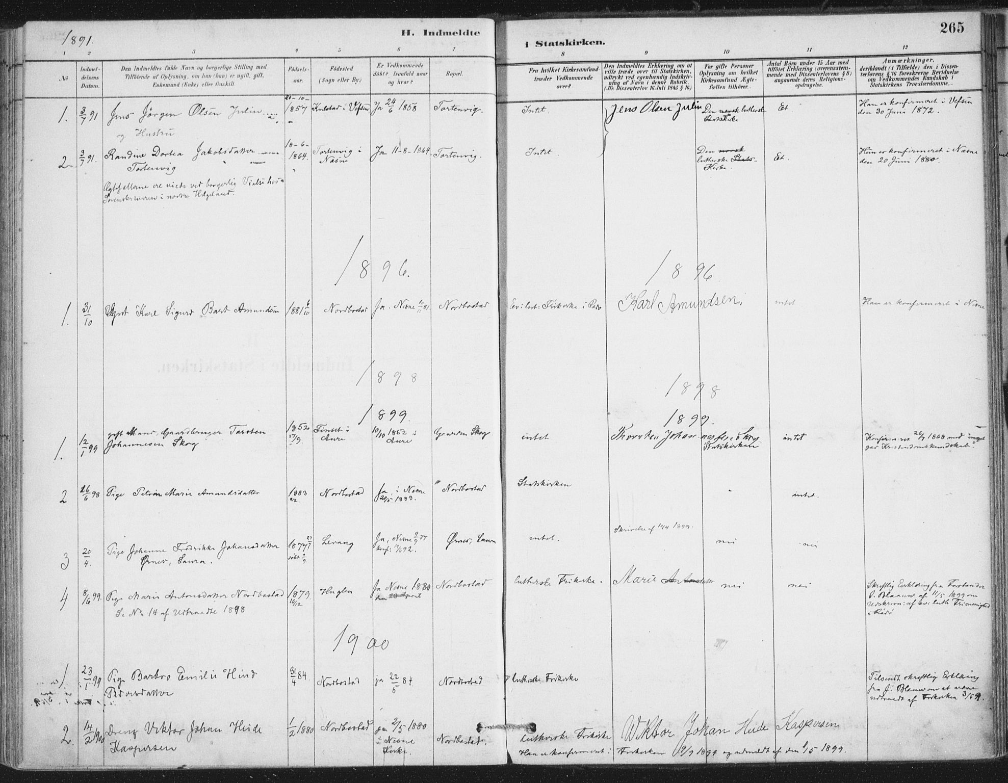 Ministerialprotokoller, klokkerbøker og fødselsregistre - Nordland, SAT/A-1459/838/L0553: Ministerialbok nr. 838A11, 1880-1910, s. 265