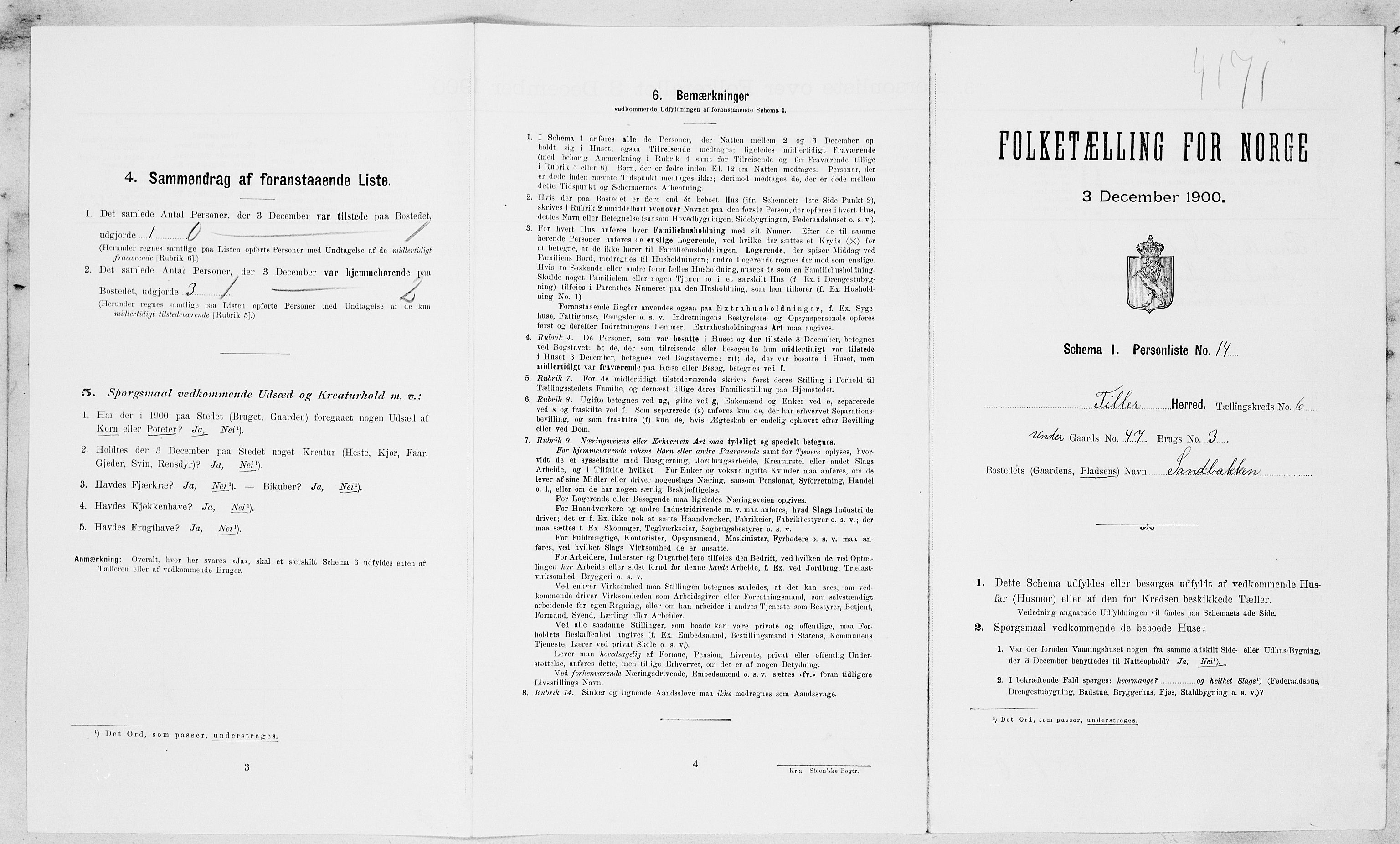 SAT, Folketelling 1900 for 1661 Tiller herred, 1900, s. 46